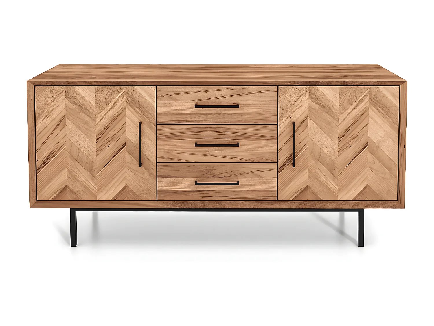 Meuble bas bois hêtre 2 portes paola 144x45cm