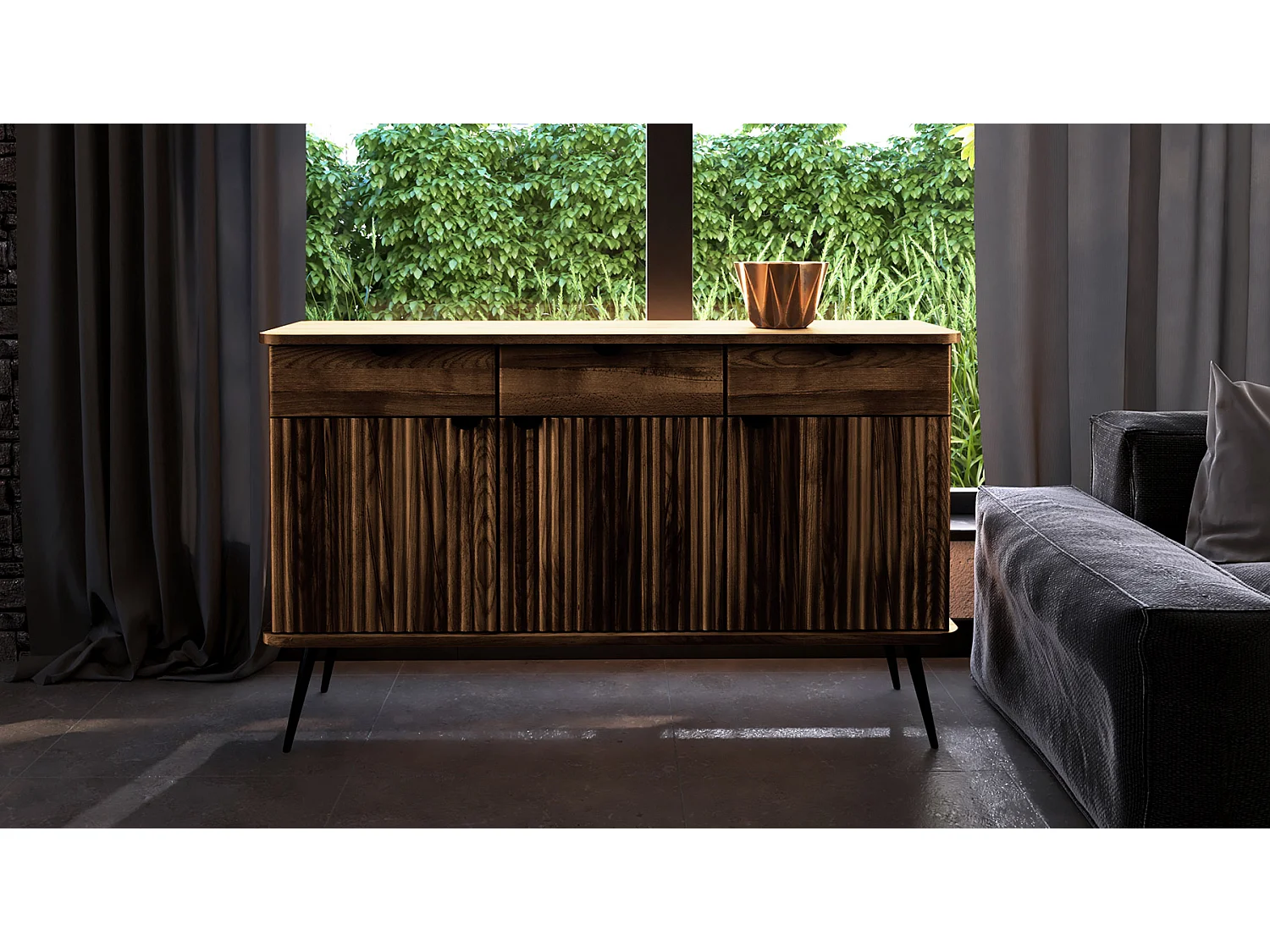 Buffet bois hêtre 3 portes amalfi  144x46cm