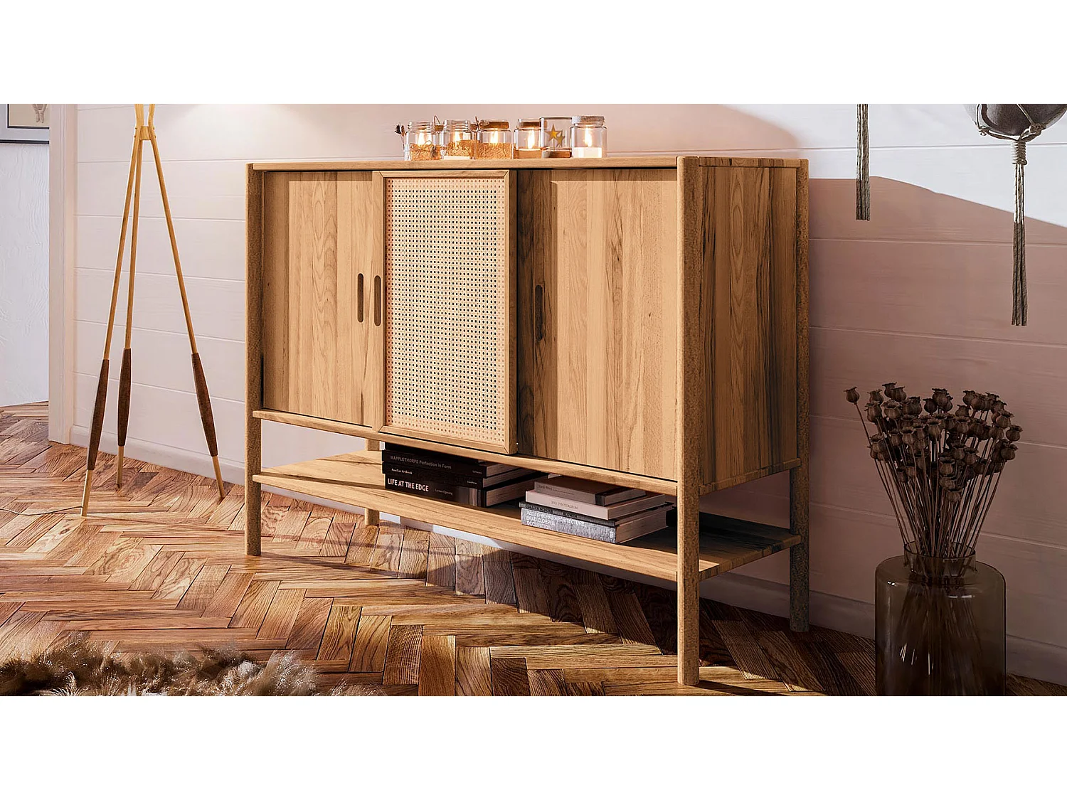 Buffet bois hêtre 3 portes amalfi  144x46cm