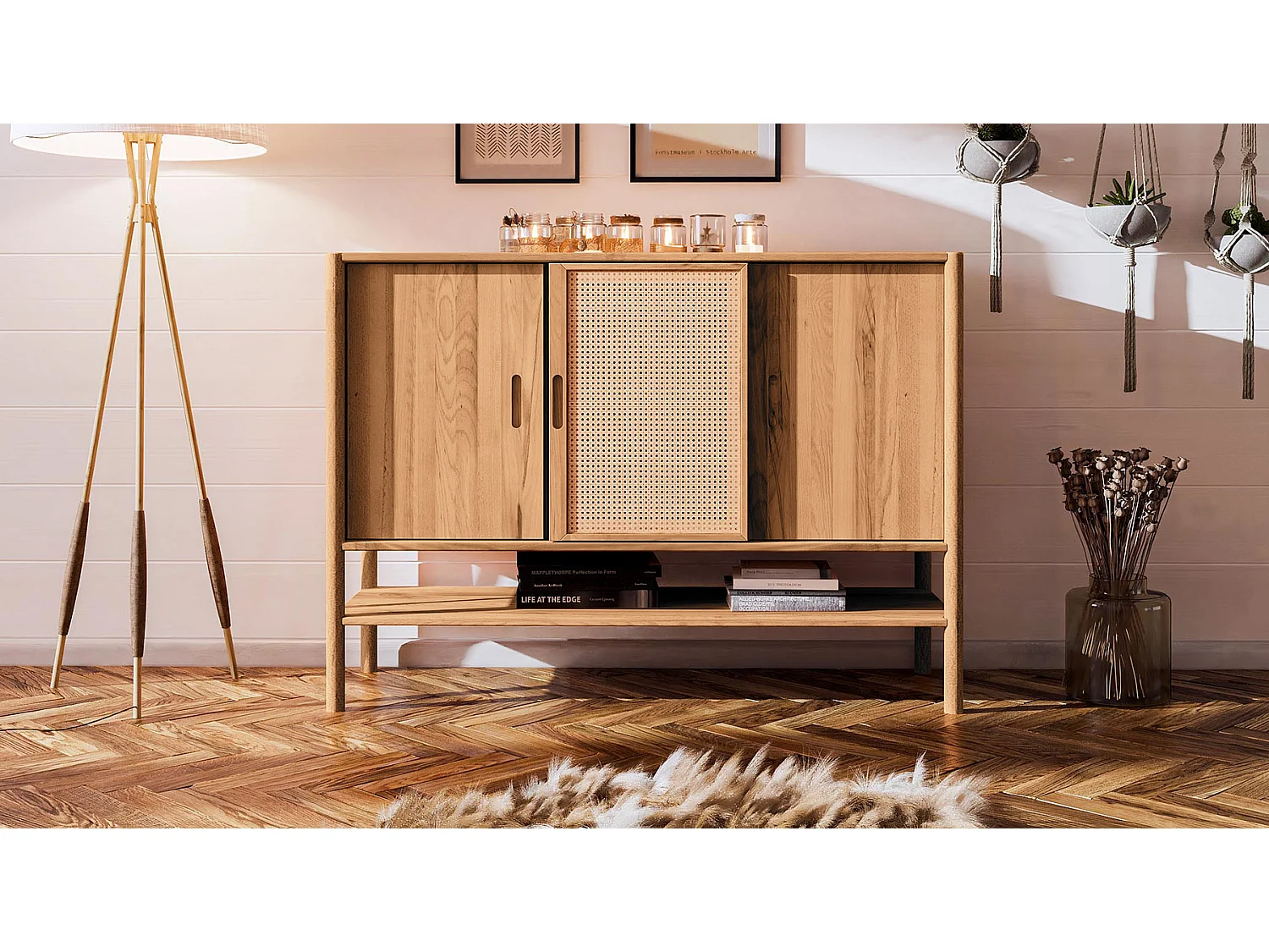 Buffet bois hêtre 3 portes amalfi 144x46 cm