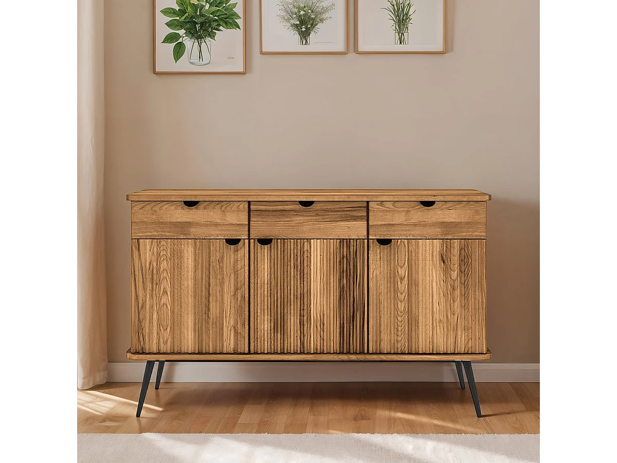 Buffet bois hêtre 3 portes amalfi 144x46 cm