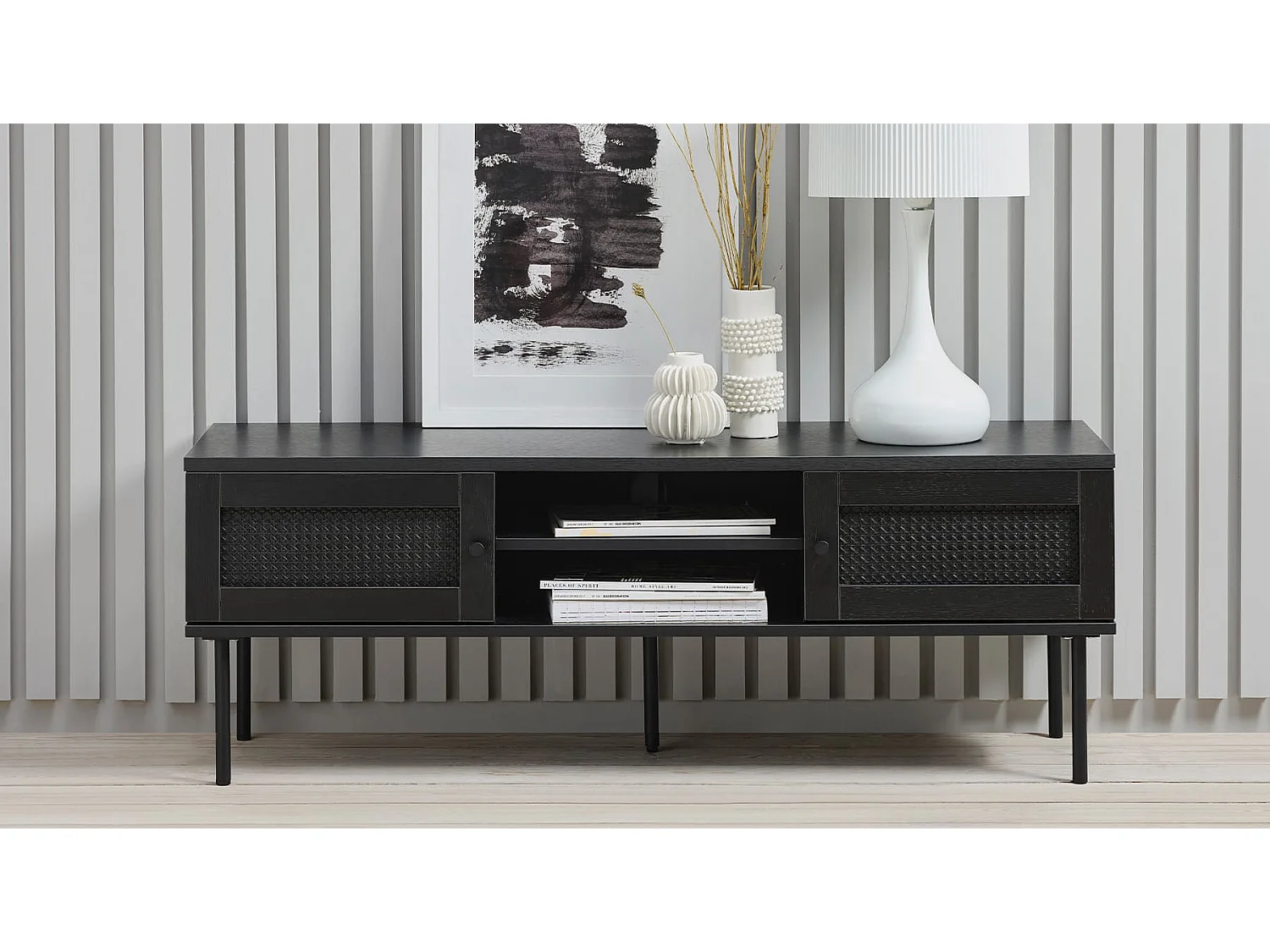 Meuble tv bois et cannage manarola 120x40cm