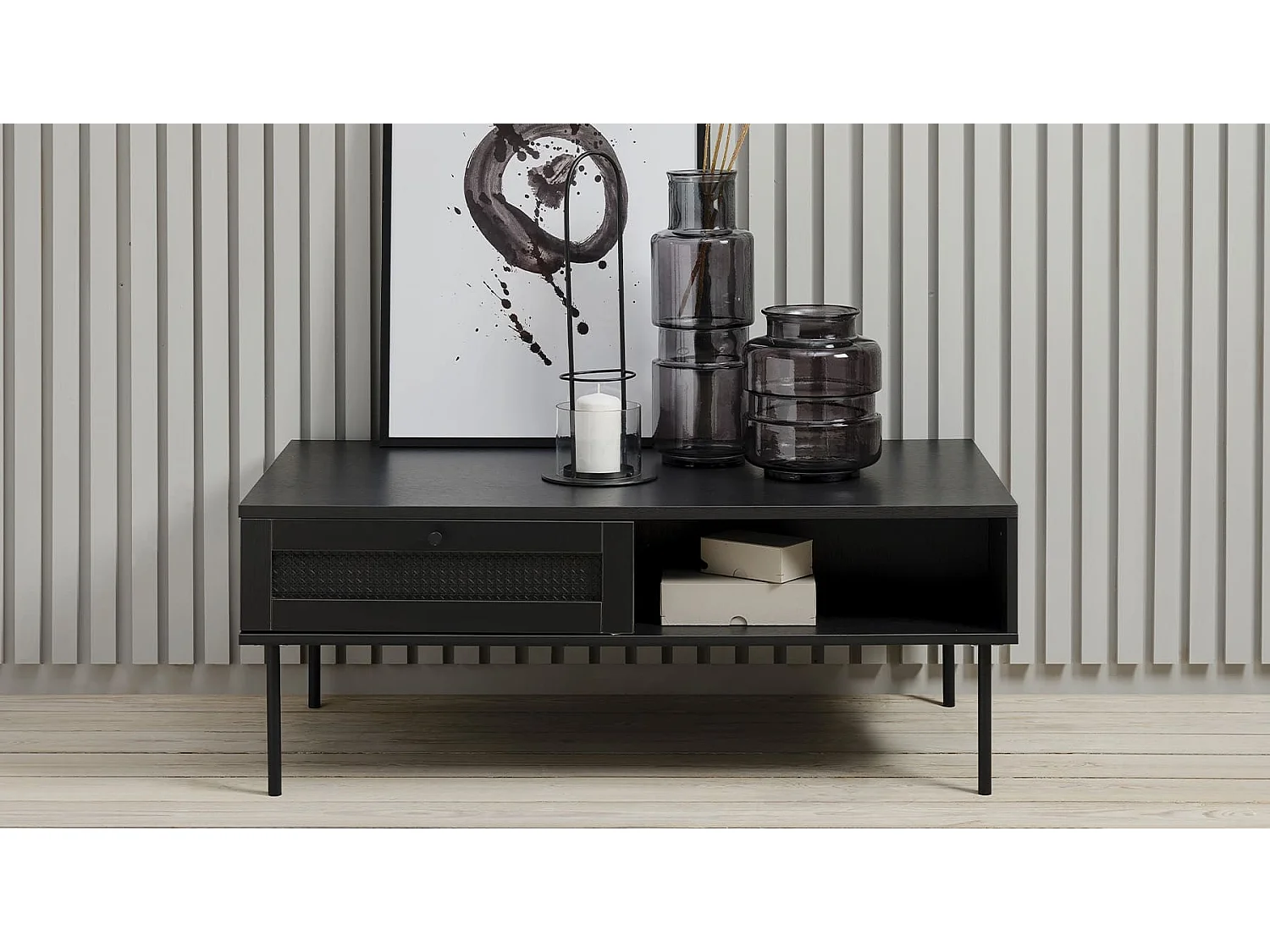 Meuble tv bois et cannage manarola 110x42cm