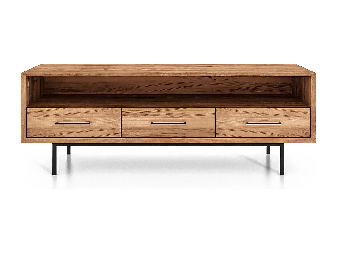 Meuble tv bois hêtre 3 tiroirs paola 144x45 cm