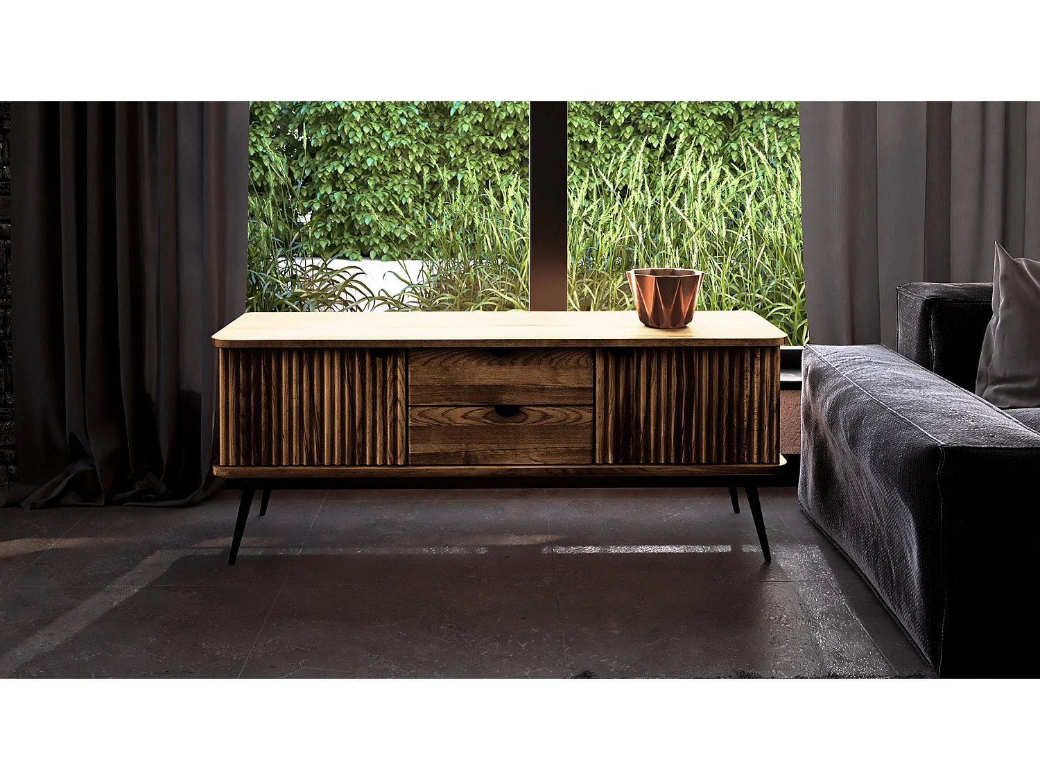 Meuble tv bois hêtre amalfi 144x46 cm