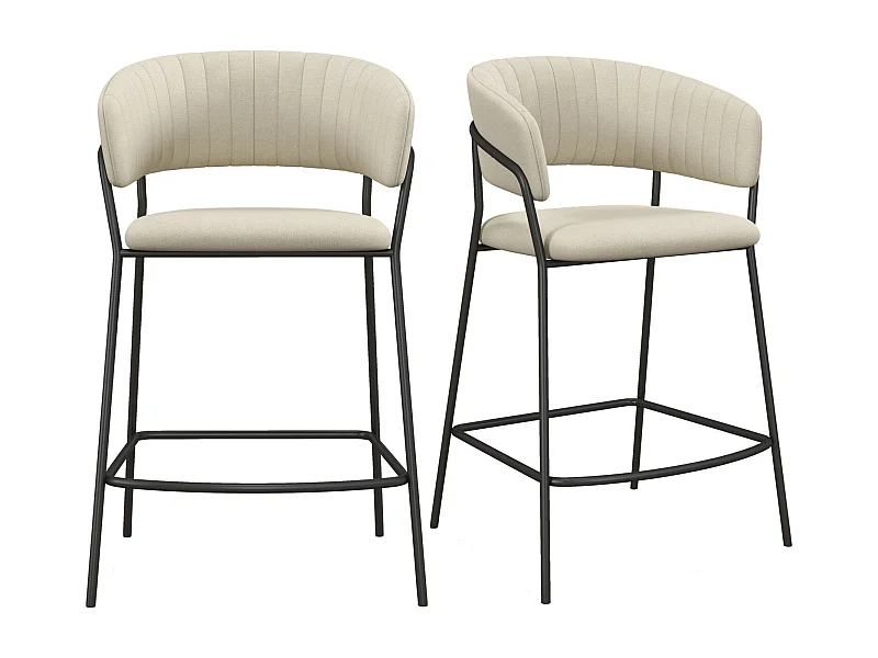 LUCA-Silla de bar de tela crema y metal negro (x2)