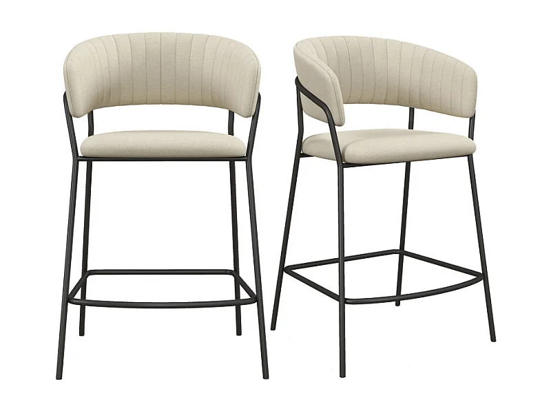 LUCA-Silla de bar de tela crema y metal negro (x2)