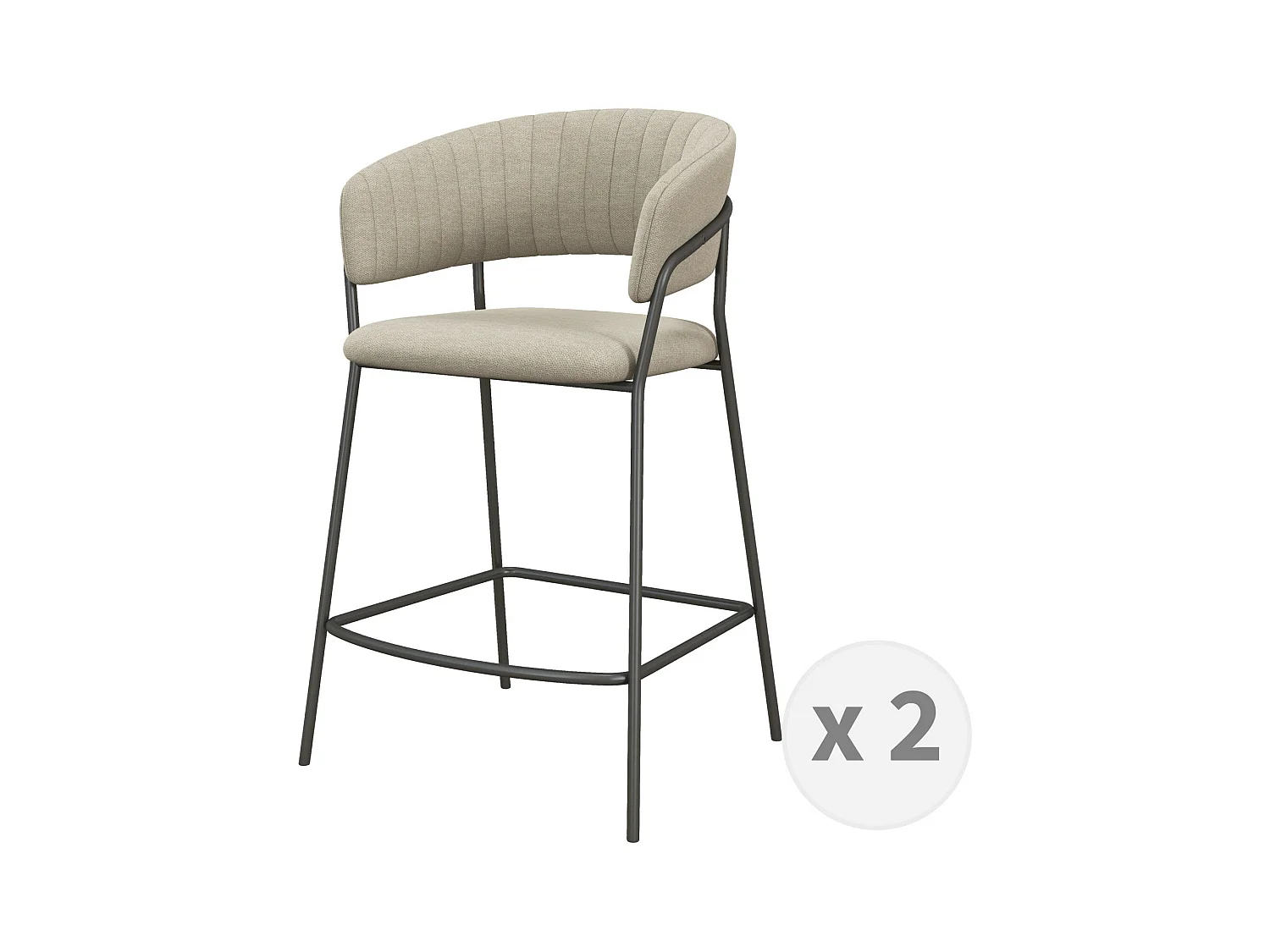 LUCA-Silla de bar de tela color lino y metal negro (x2)
