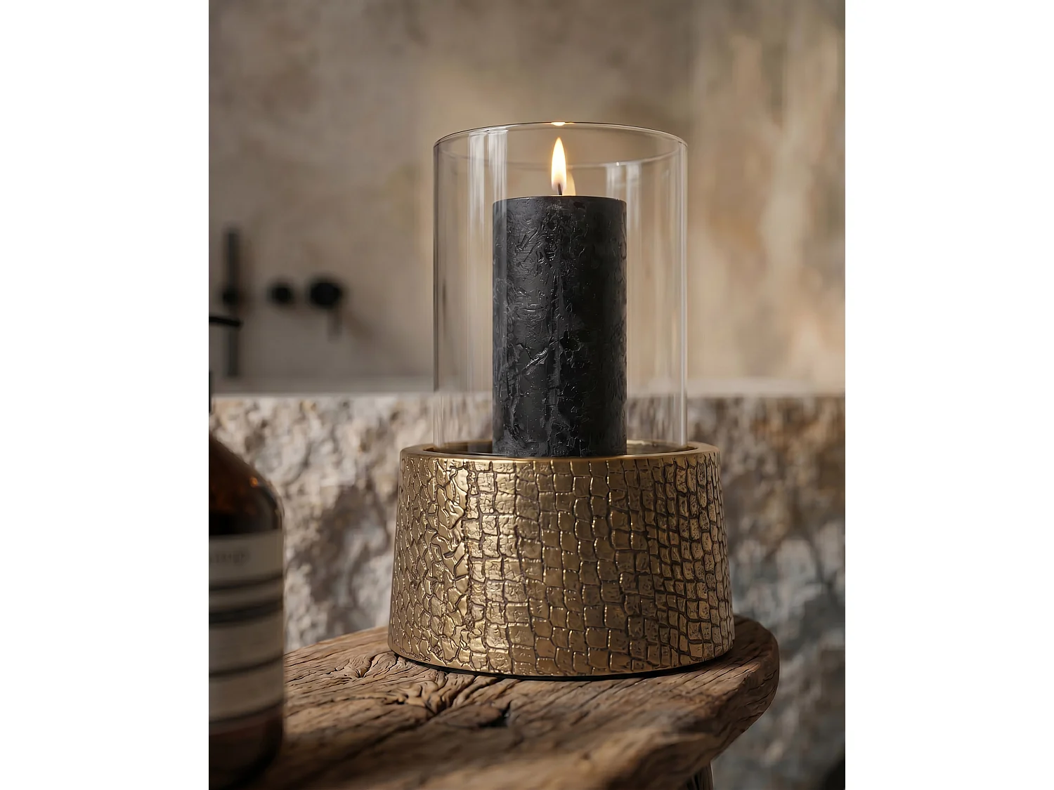 Der Croco Kerzenhalter Mit Glas - Messing - L