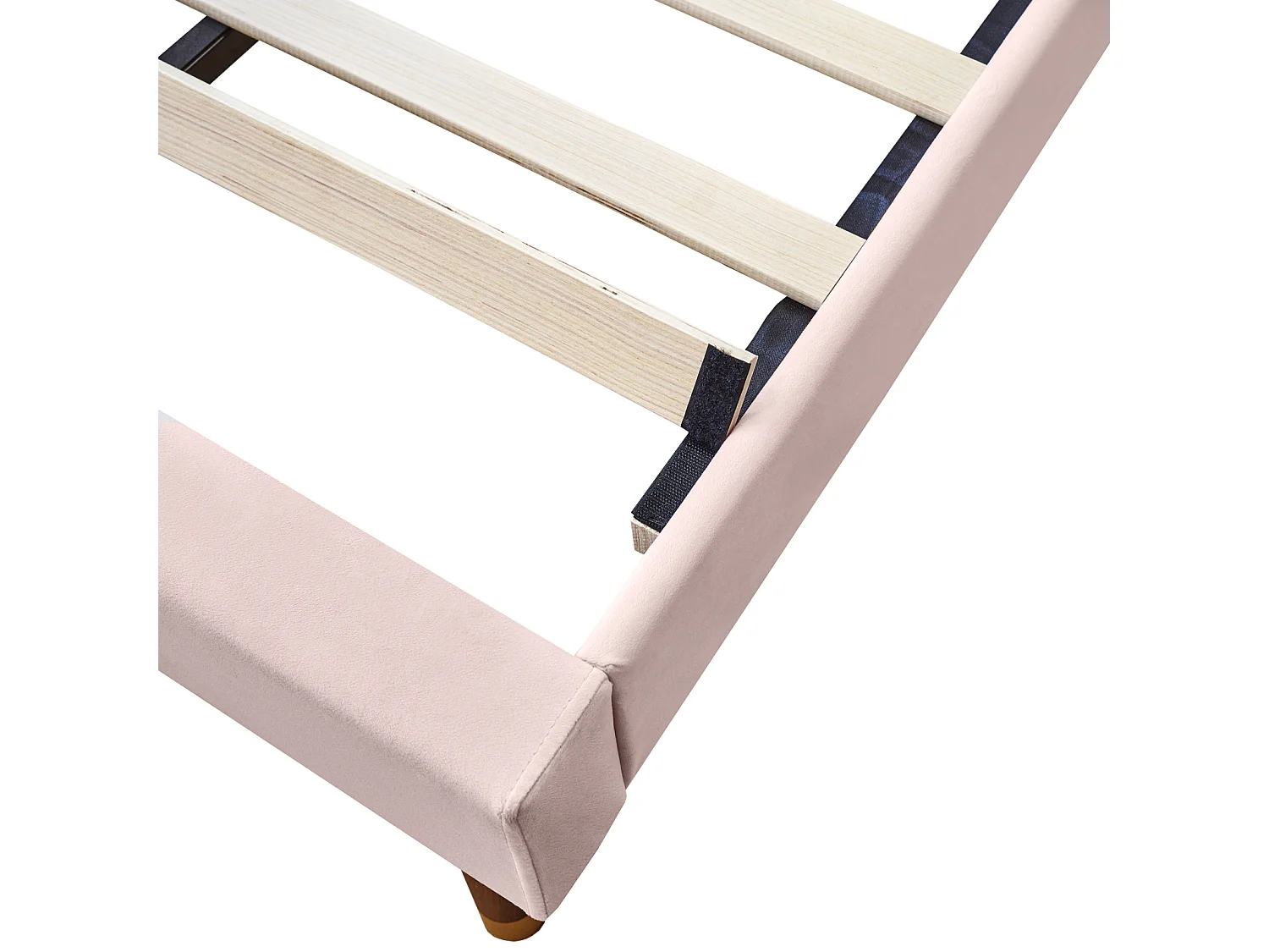 Lit simple 90x200cm, lit capitonné avec sommier à lattes en bois et tête de lit, lit ado, lit enfant - en velours rose