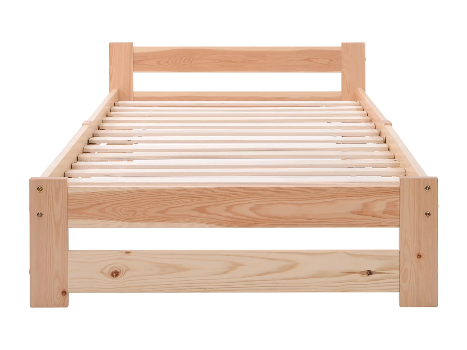 Volwassen bed 90 x 200 cm - massief houten bedframe, tweepersoonsbed met lattenbodem en hoofdbord, geschikt voor volwassenen, tieners, kinderen - Natuurlijk