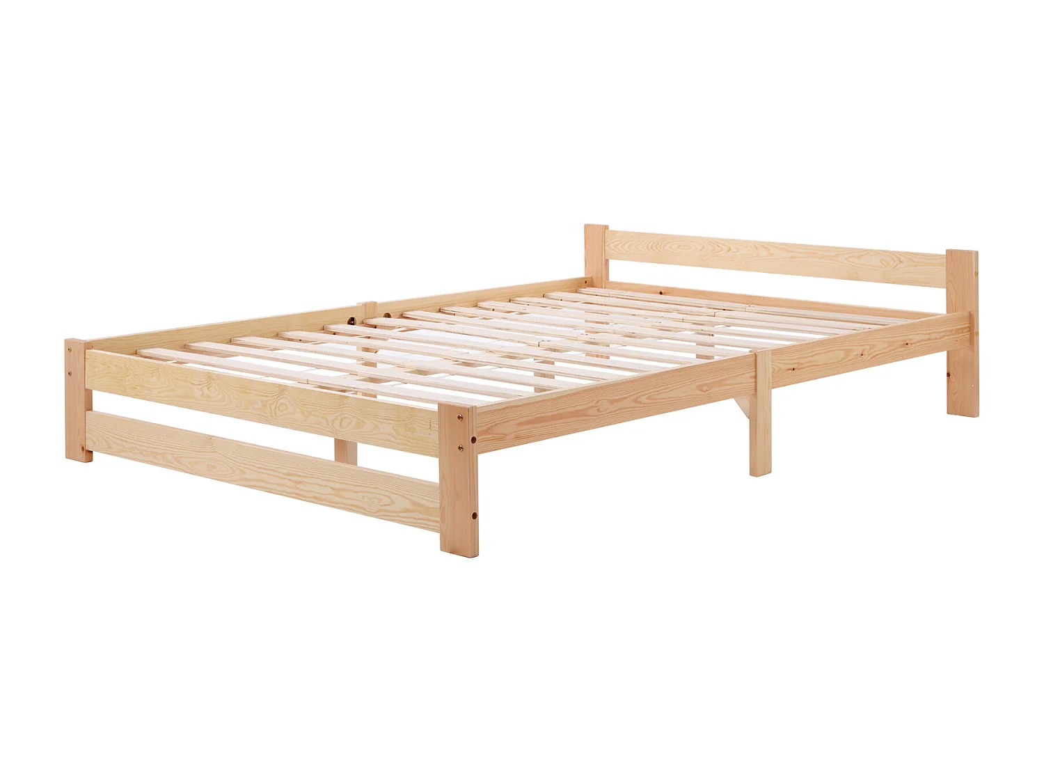 Lit adulte 140 x 200 cm - cadre de lit en bois massif, lit double avec sommier à lattes et tête de lit, adapté pour adultes, ados, enfants - Nature