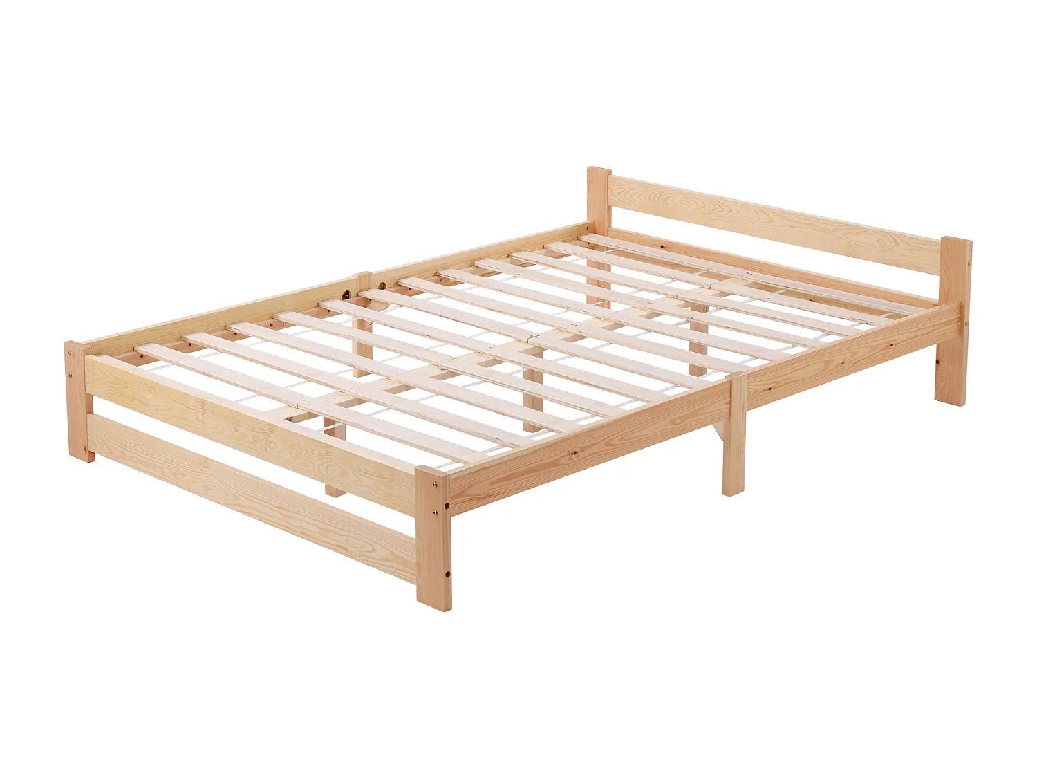 Erwachsenenbett 140 x 200 cm - Massivholzbettrahmen, Doppelbett mit Lattenrost und Kopfteil, geeignet für Erwachsene, Jugendliche, Kinder - Natur