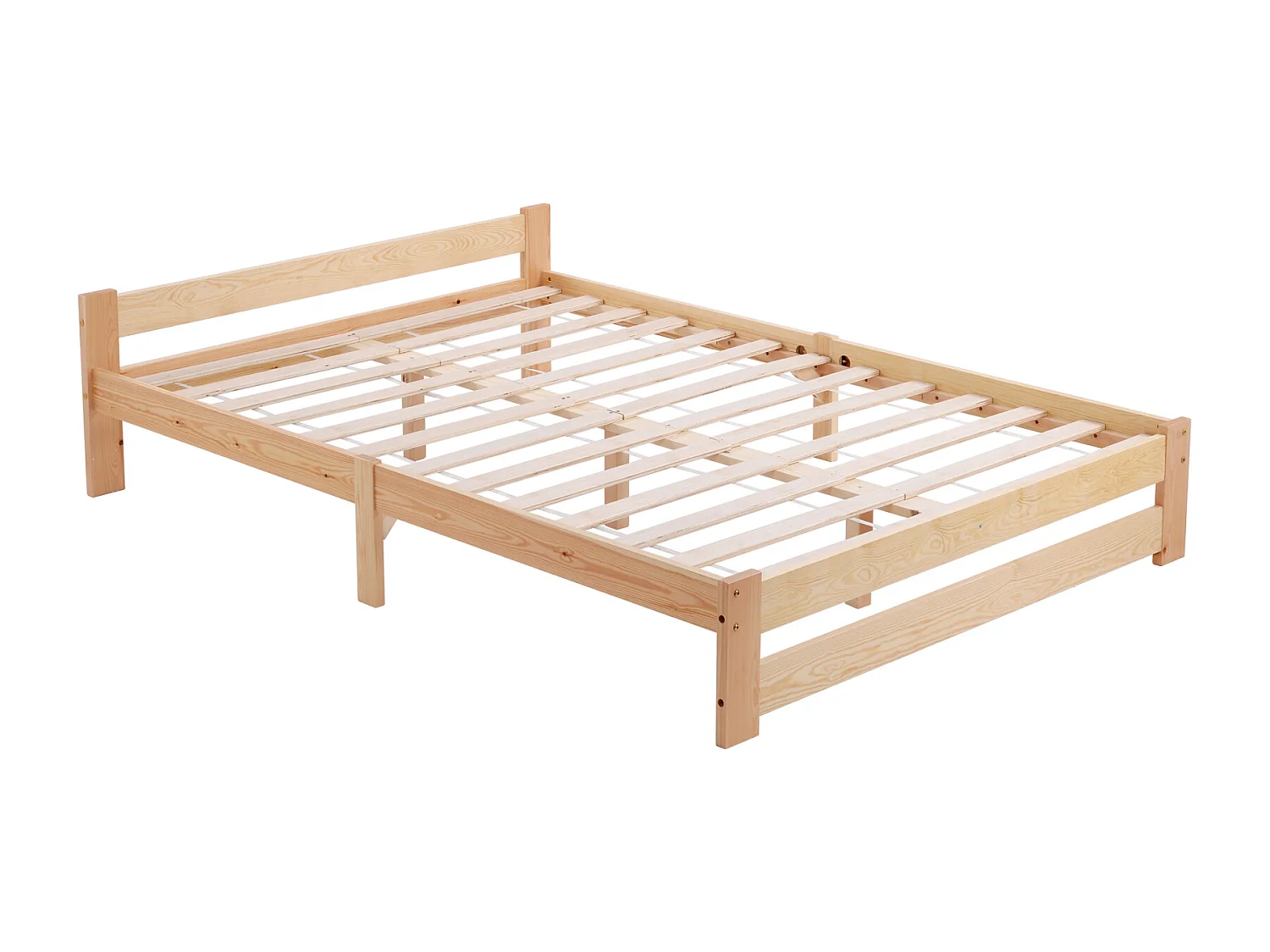 Erwachsenenbett 140 x 200 cm - Massivholzbettrahmen, Doppelbett mit Lattenrost und Kopfteil, geeignet für Erwachsene, Jugendliche, Kinder - Natur