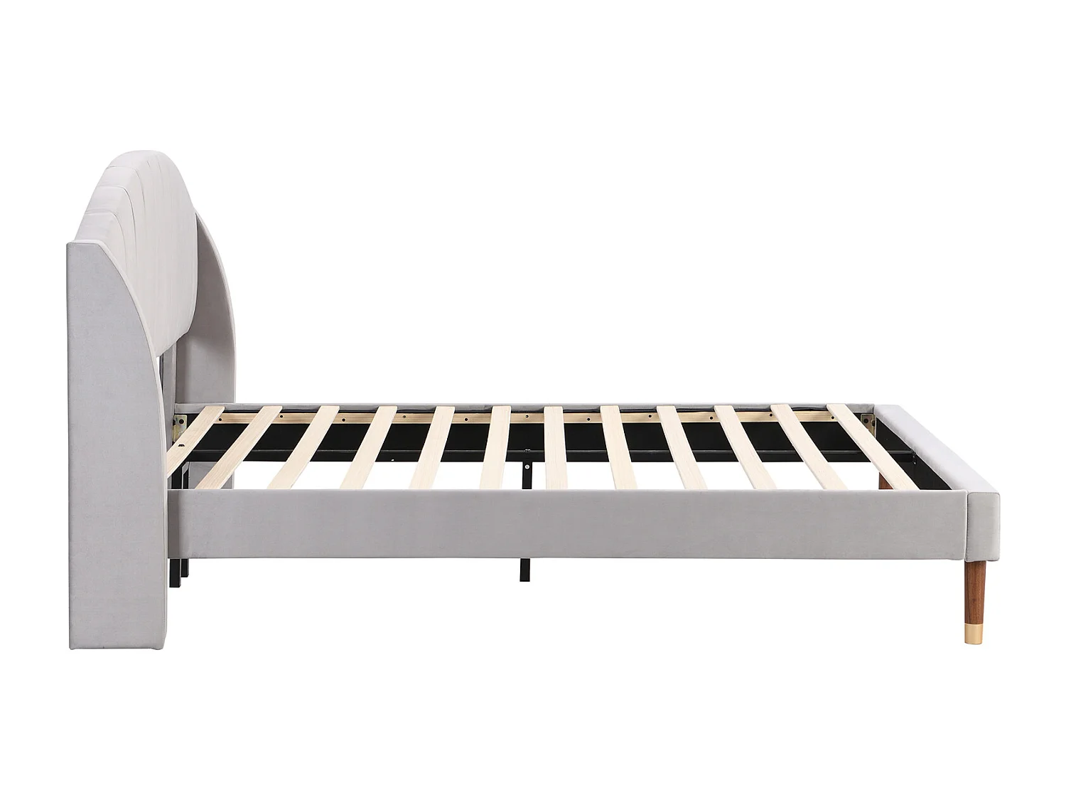 Lit double 160x200cm, lit adulte capitonné avec sommier à lattes en bois et tête de lit, lit ado, lit enfant - en velours gris