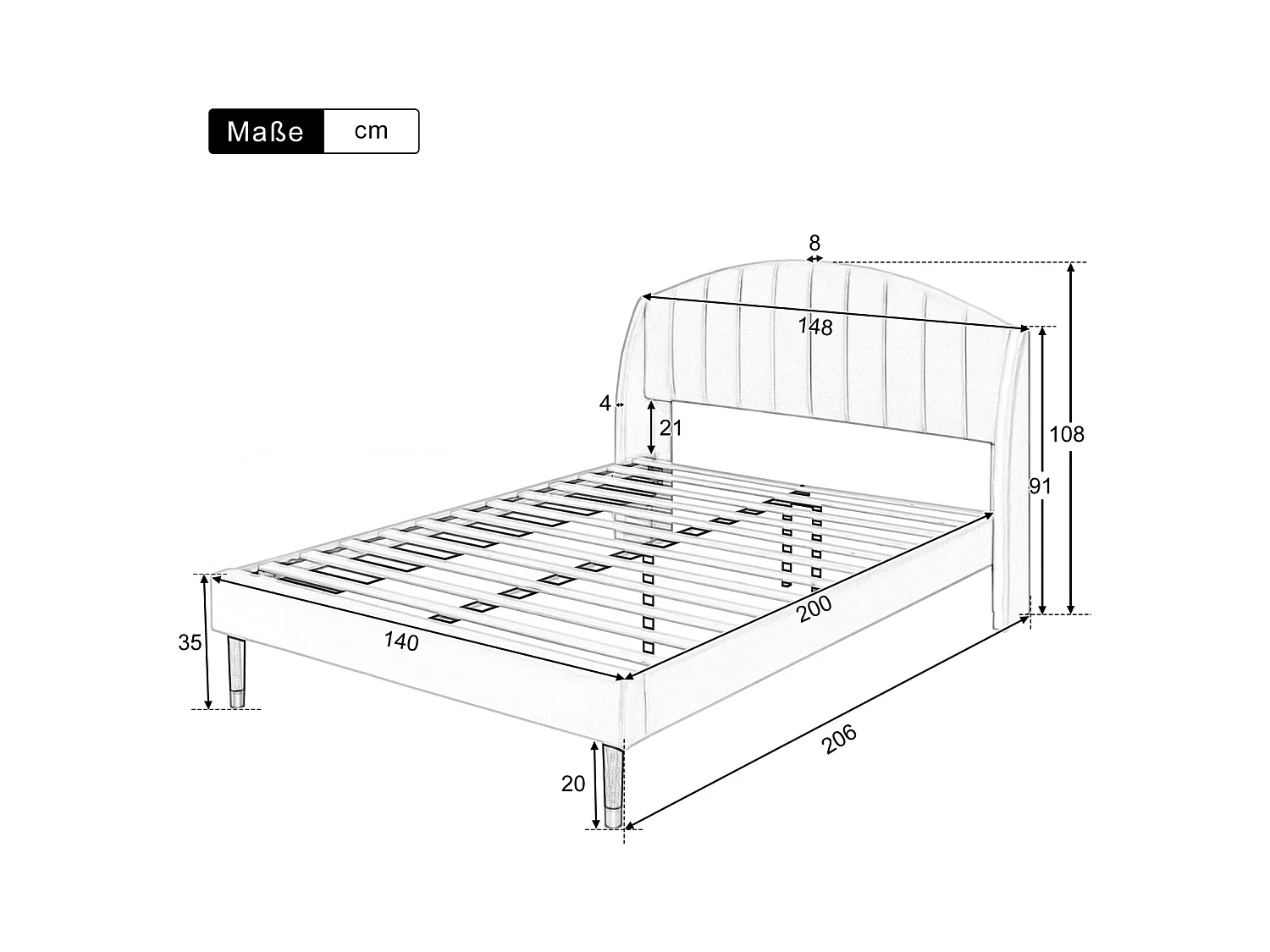 Lit double 140x200cm, lit adulte capitonné avec sommier à lattes en bois et tête de lit, lit ado, lit enfant - en velours gris