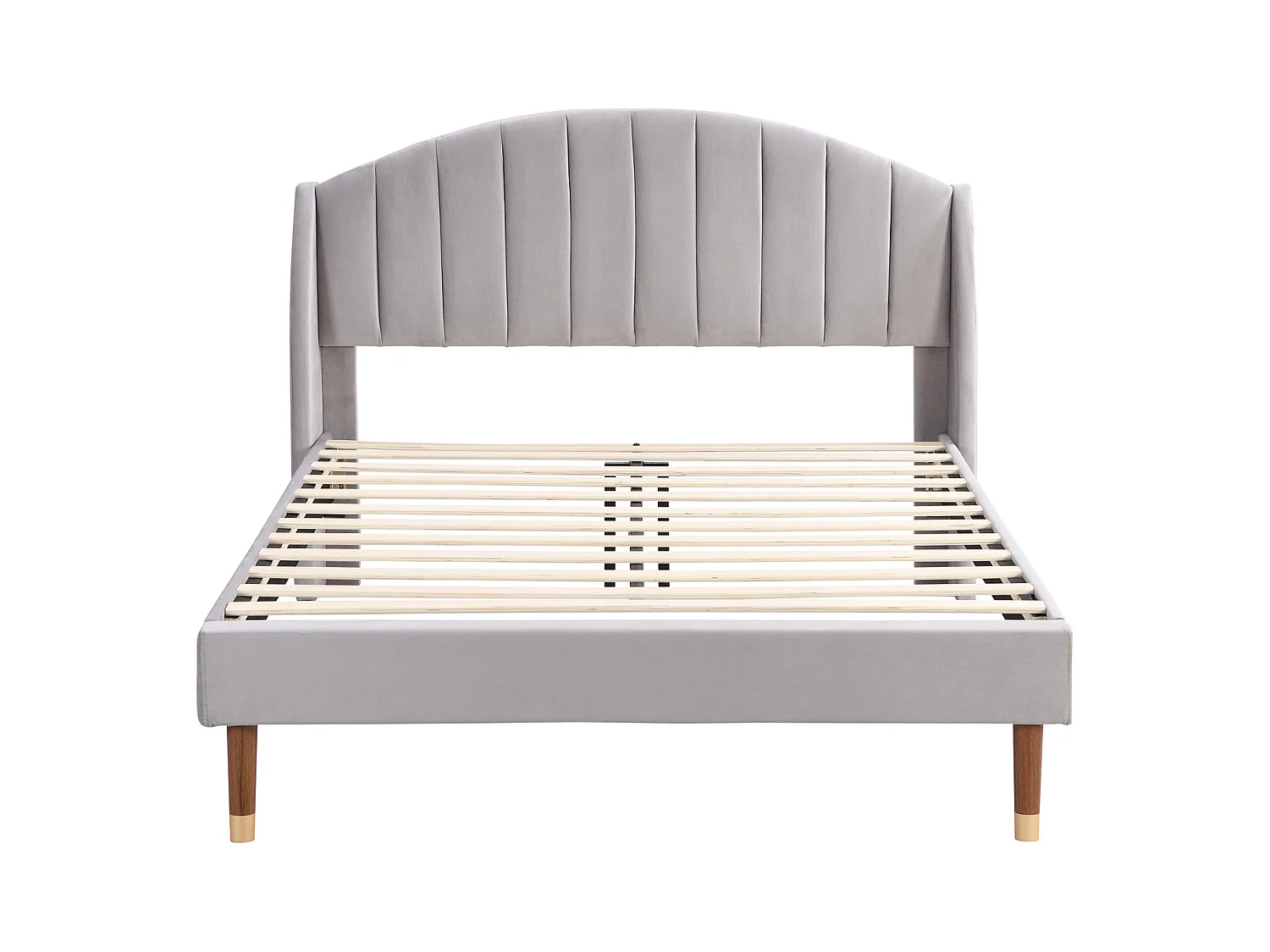 Lit double 140x200cm, lit adulte capitonné avec sommier à lattes en bois et tête de lit, lit ado, lit enfant - en velours gris