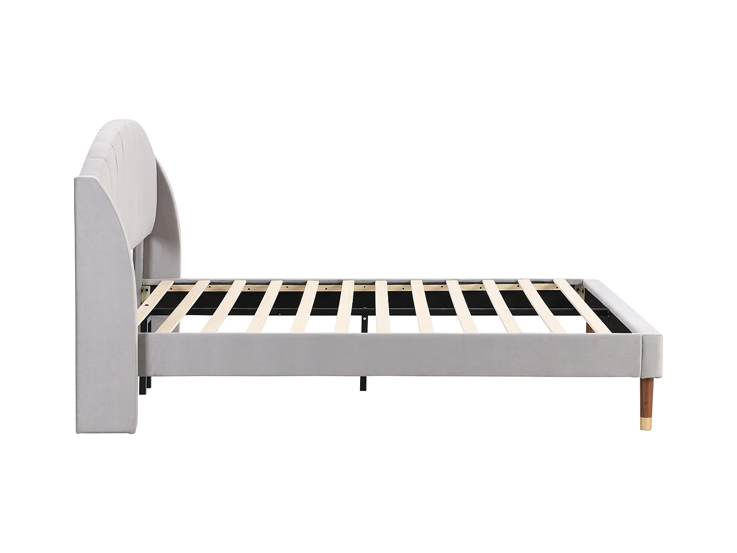 Lit double 140x200cm, lit adulte capitonné avec sommier à lattes en bois et tête de lit, lit ado, lit enfant - en velours gris