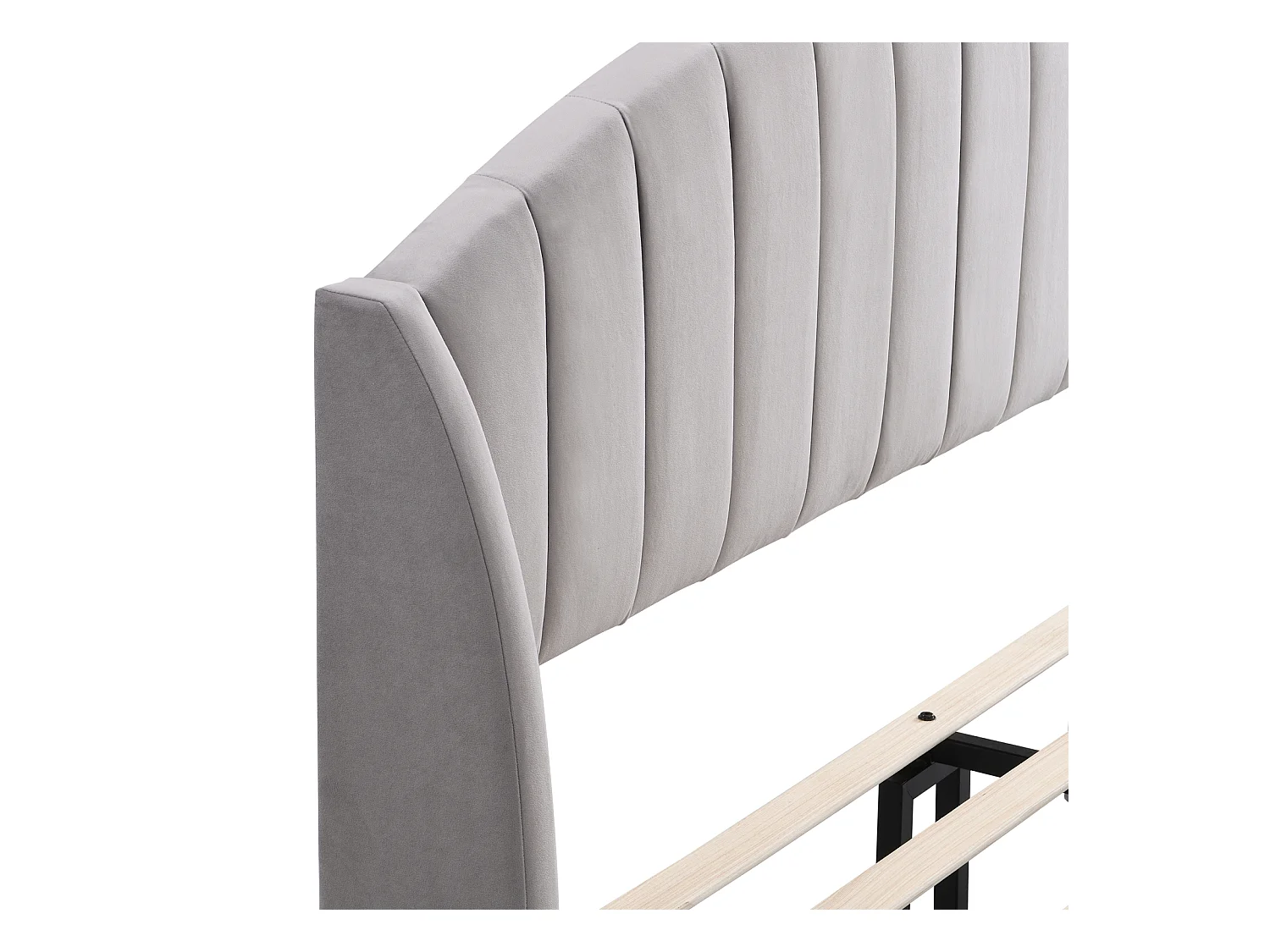 Lit double 140x200cm, lit adulte capitonné avec sommier à lattes en bois et tête de lit, lit ado, lit enfant - en velours gris