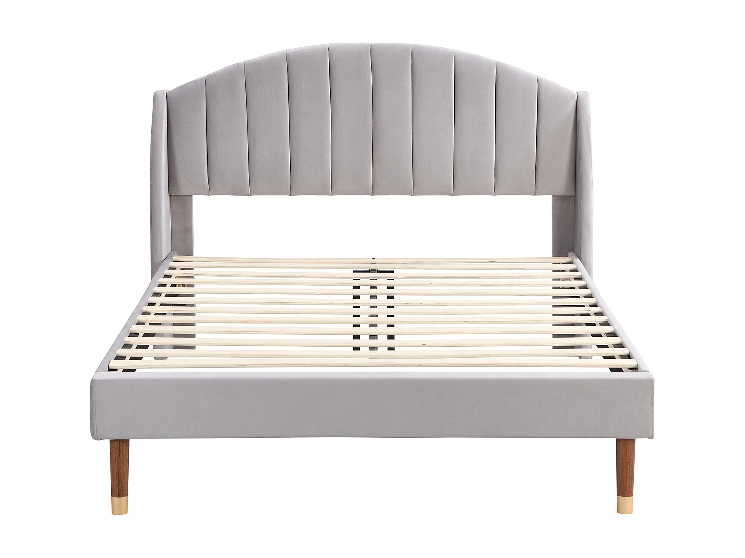 Lit double 140x200cm, lit adulte capitonné avec sommier à lattes en bois et tête de lit, lit ado, lit enfant - en velours gris