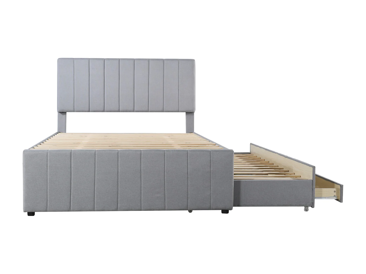 Uitschuifbed 140x200cm+90x190cm, bed op wielen met 3 lades, gestoffeerd linnen bed, voor kinderen en jongeren, grijs