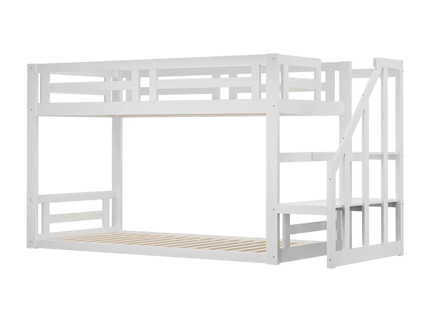 Beliche 90x200cm - cama de criança com escada de segurança, estrado em madeira maciça e estrado em ripado - branco