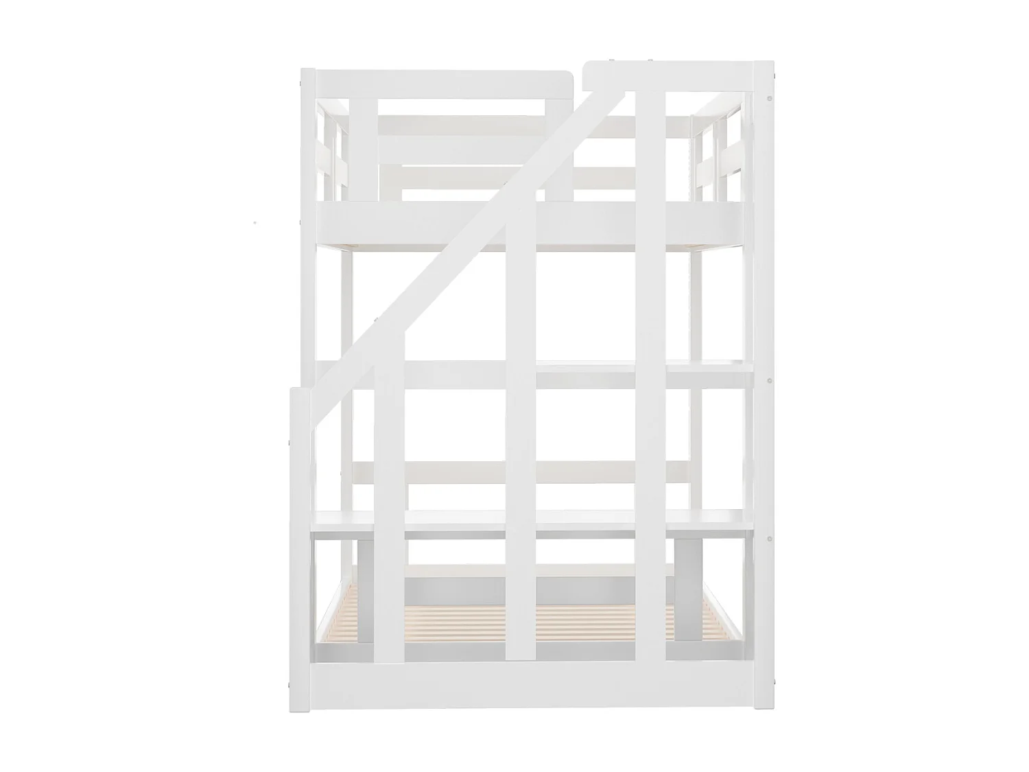 Beliche 90x200cm - cama de criança com escada de segurança, estrado em madeira maciça e estrado em ripado - branco