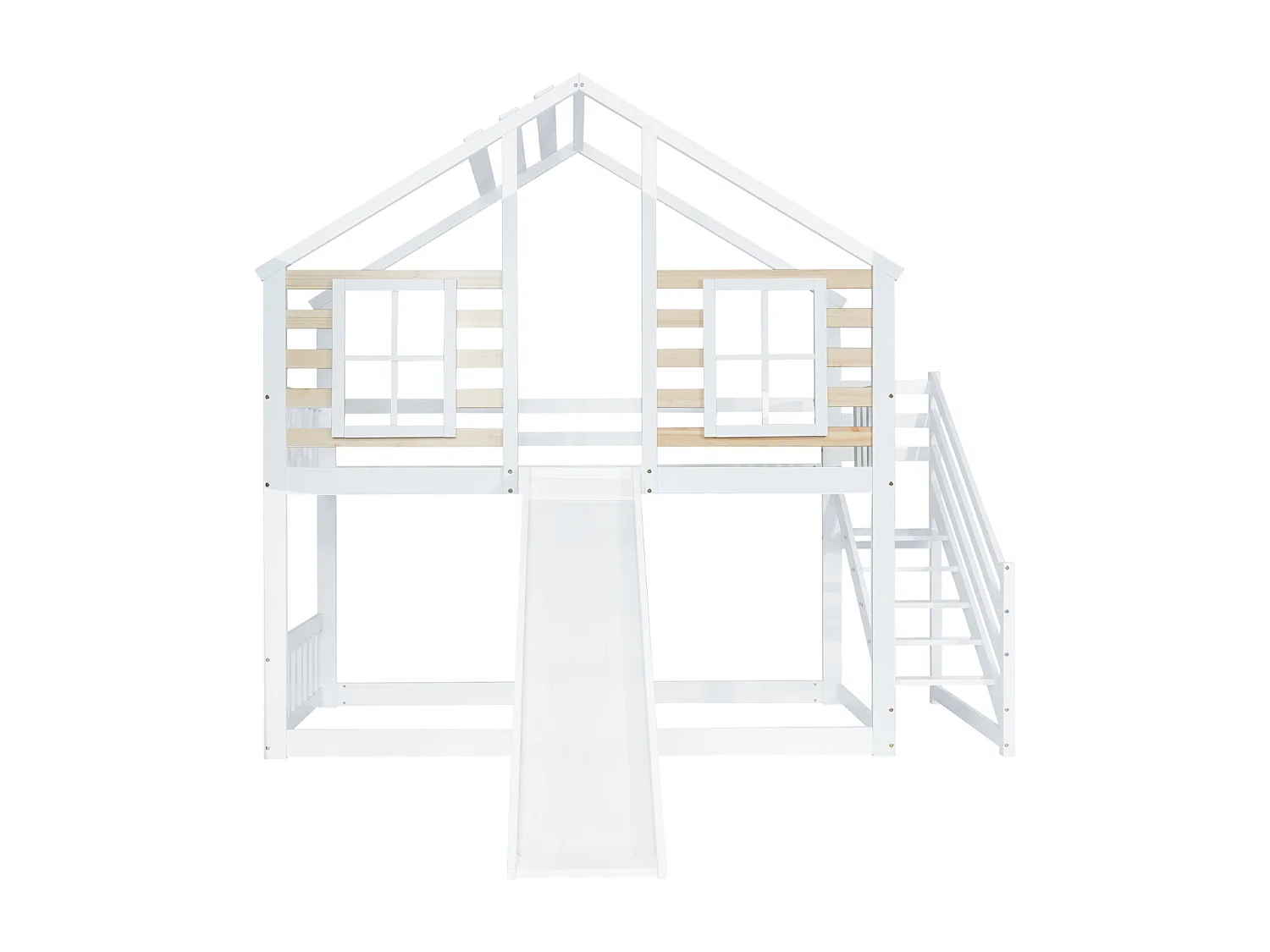 Beliche 90x200cm para 2 crianças - cama cabine de madeira com escadas e barreira, escorrega e janela, anti-queda - balnc