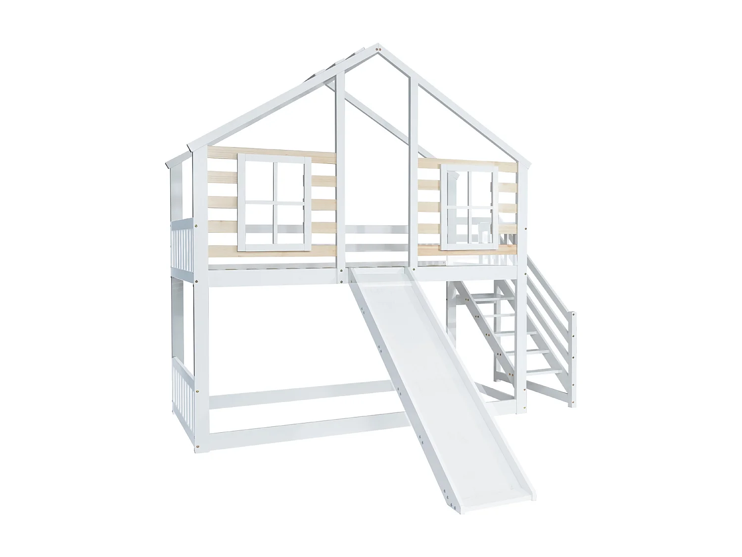 Beliche 90x200cm para 2 crianças - cama cabine de madeira com escadas e barreira, escorrega e janela, anti-queda - balnc