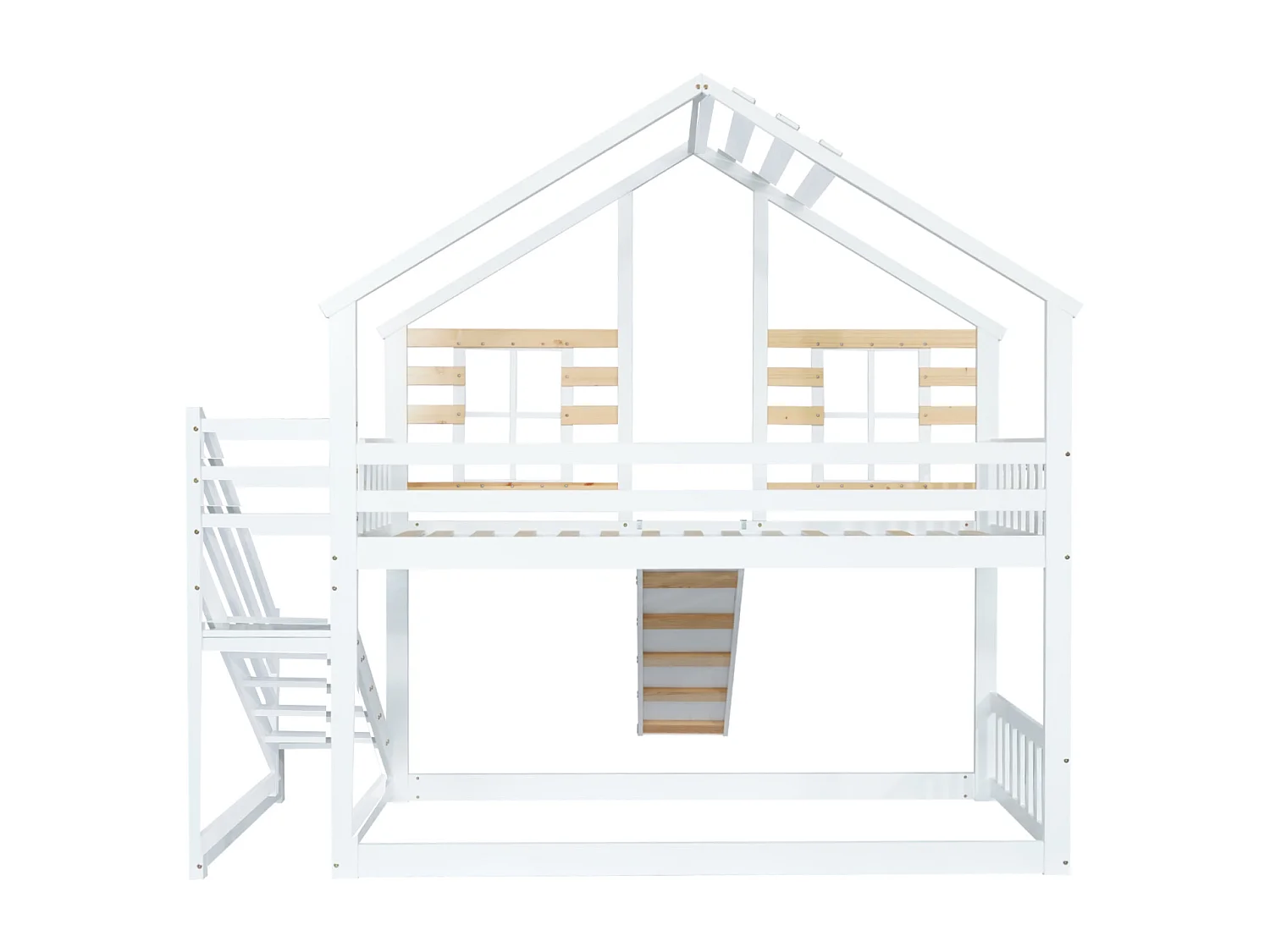 Beliche 90x200cm para 2 crianças - cama cabine de madeira com escadas e barreira, escorrega e janela, anti-queda - balnc