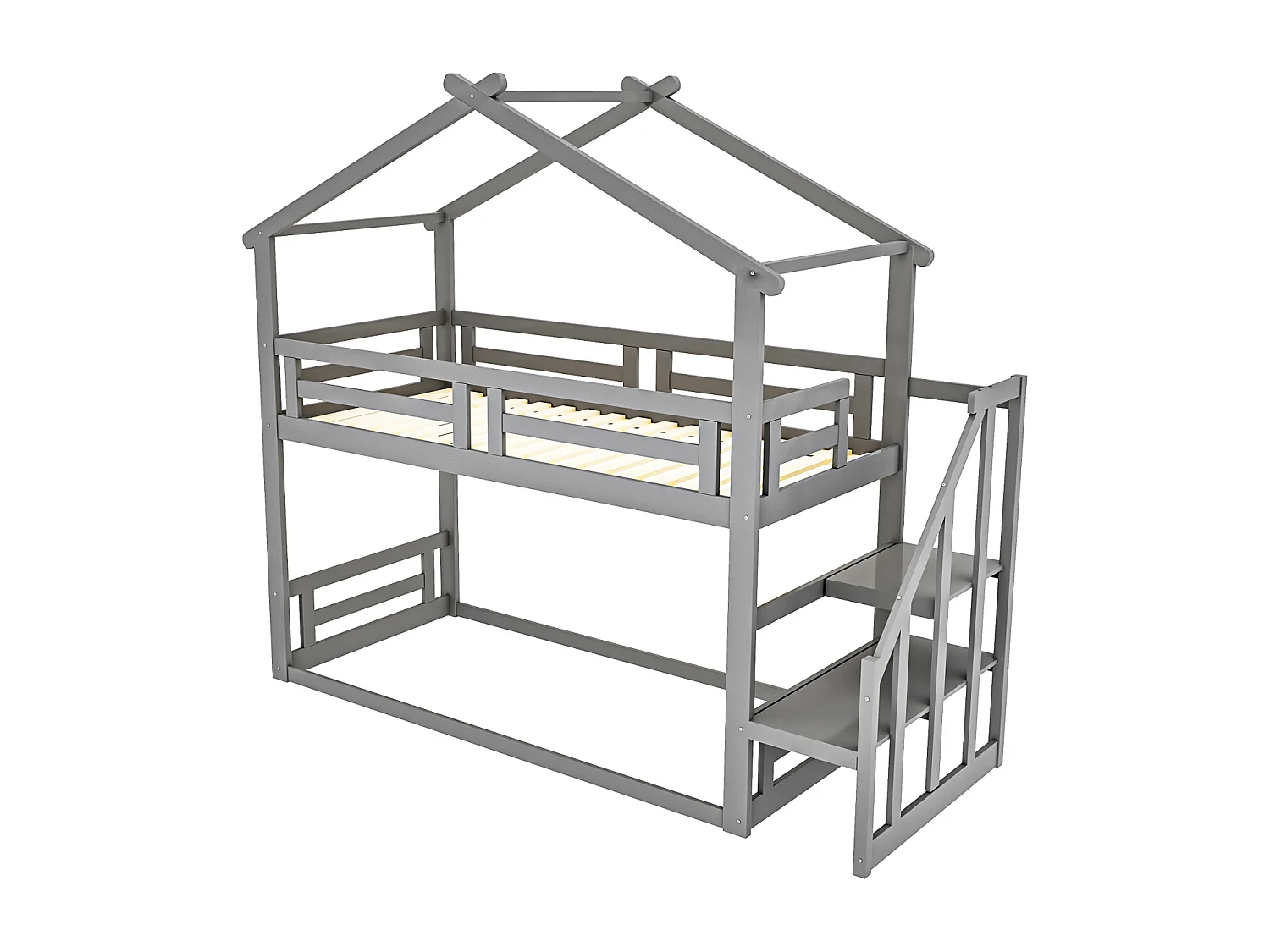 Letto a castello per bambini 90x200cm - letto a soppalco con scaletta di sicurezza, struttura in legno massello con rete a doghe - grigio