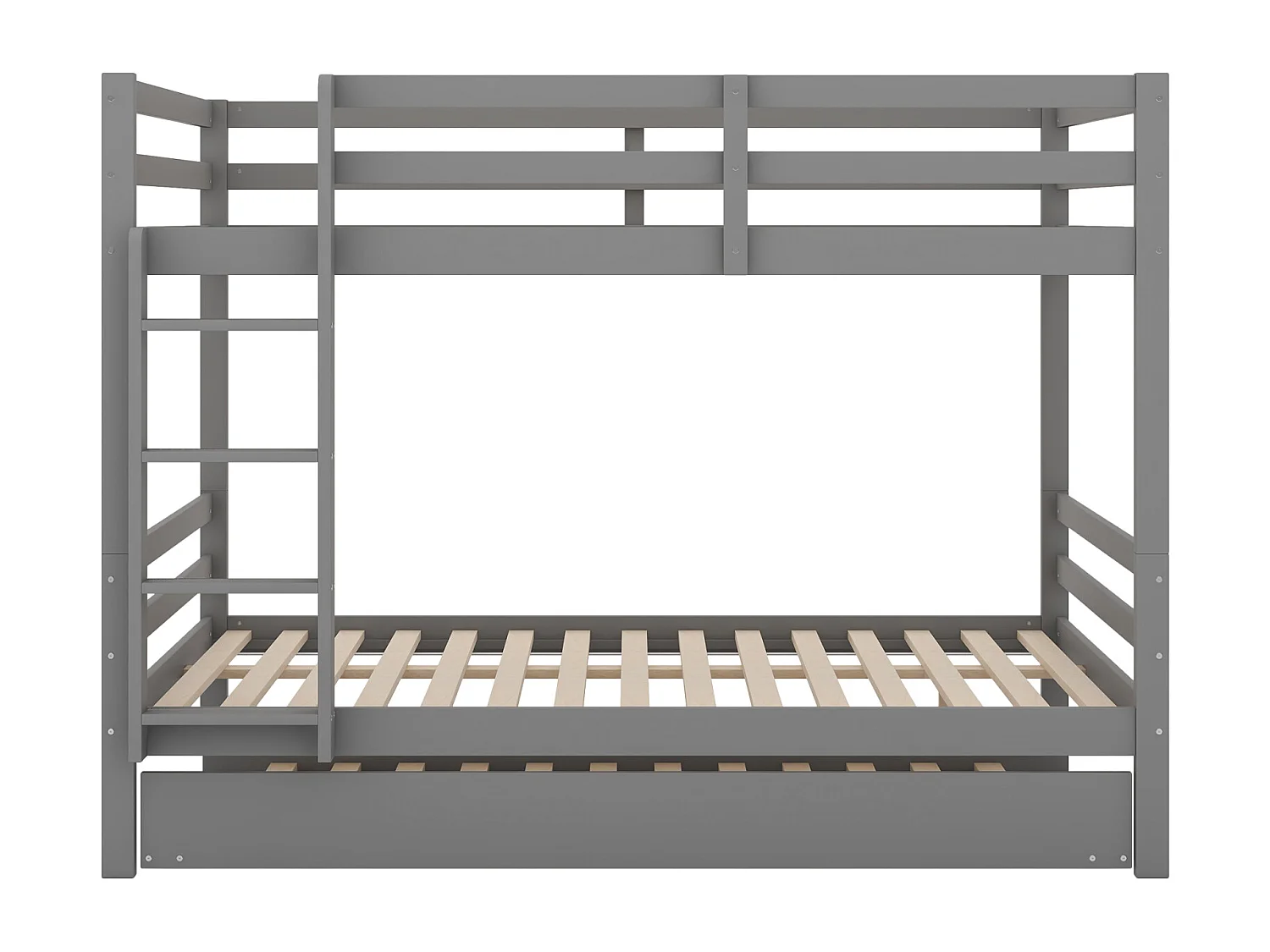 Stapelbed 140x200cm, met uitschuifbed 90x190cm, met ladder, hoge lattenbodem, grijs