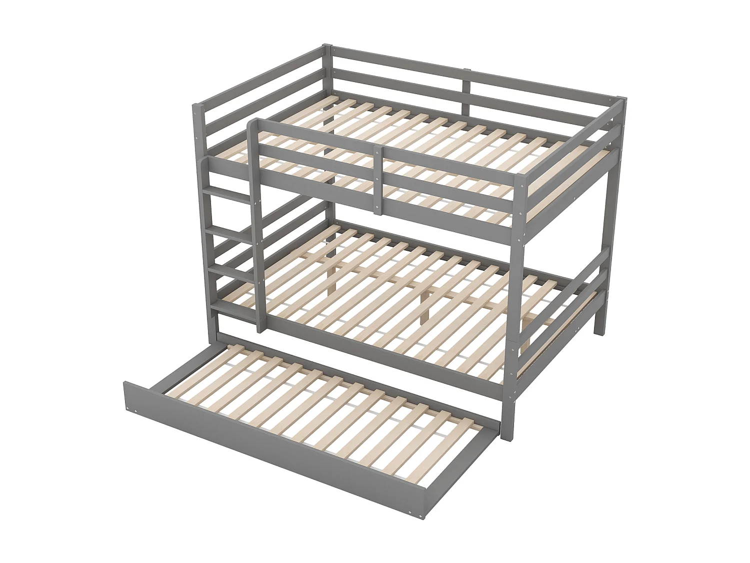 Stapelbed 140x200cm, met uitschuifbed 90x190cm, met ladder, hoge lattenbodem, grijs