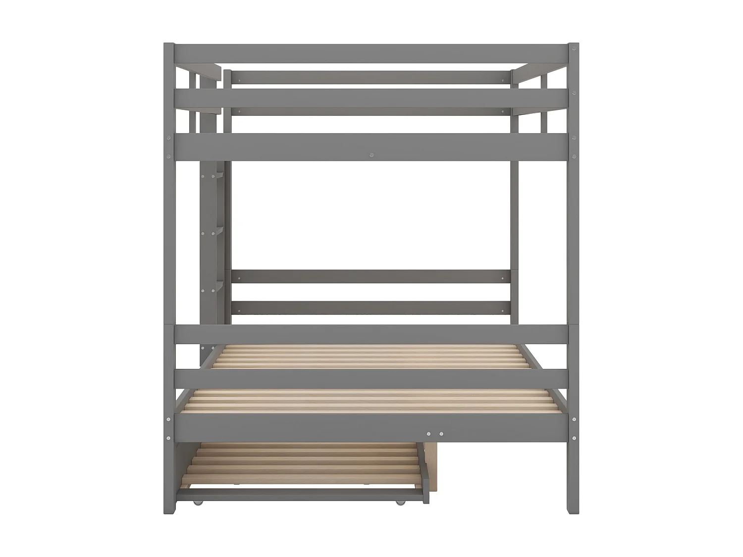 Lit superposé 140x200cm, avec lit gigogne 90x190cm, avec échelle, arde-corps hauts, gris