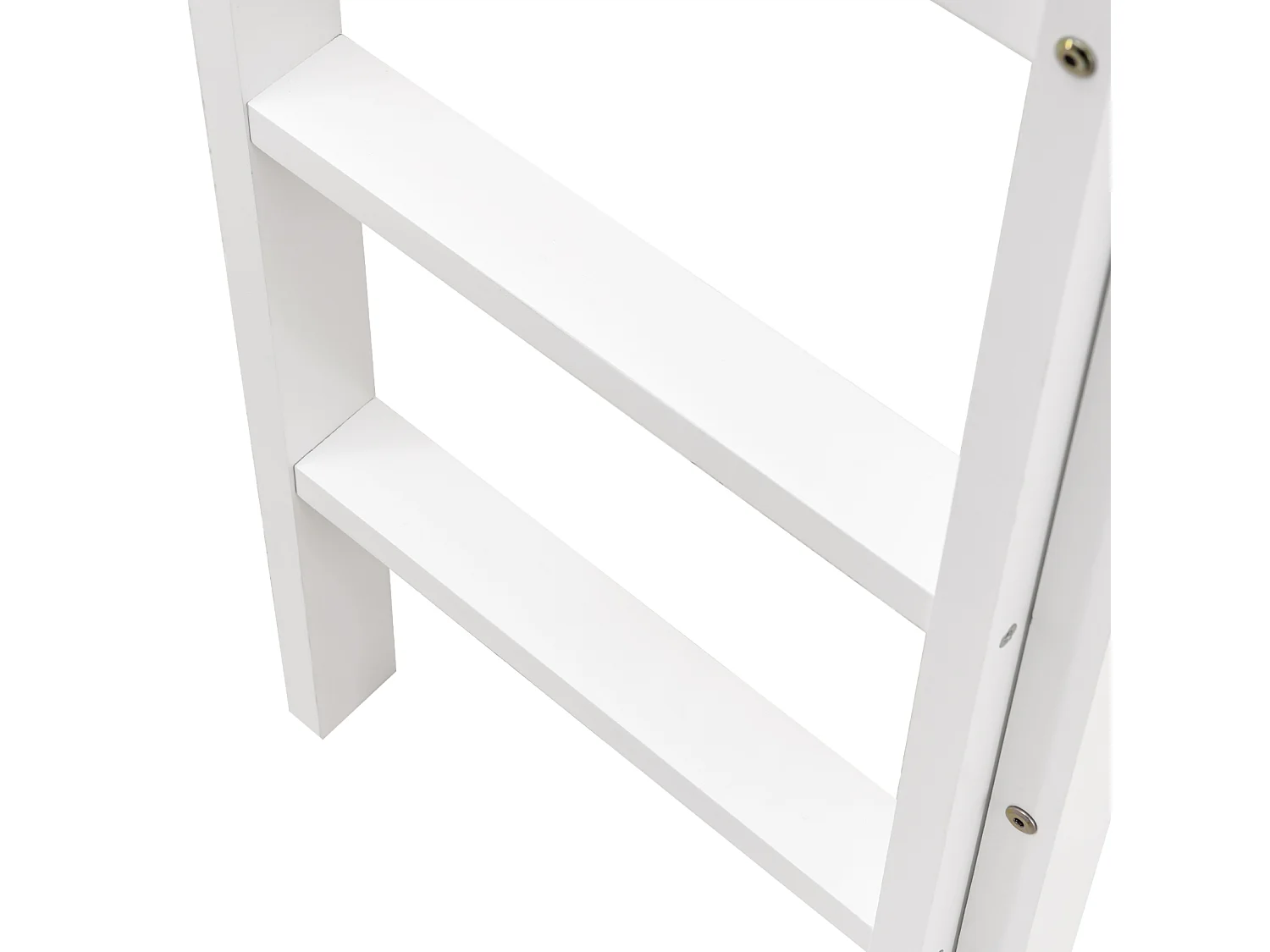 Lit superposé 90x200cm, lit cabane enfant avec 1xsommier à lattes, 3 escaliers de rangement et fenêtre, Pin+MDF, blanc