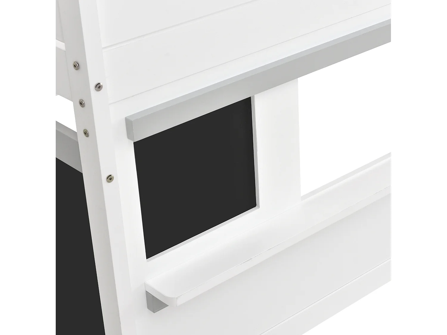 Lit superposé 90x200cm, lit cabane enfant avec 1xsommier à lattes, 3 escaliers de rangement et fenêtre, Pin+MDF, blanc