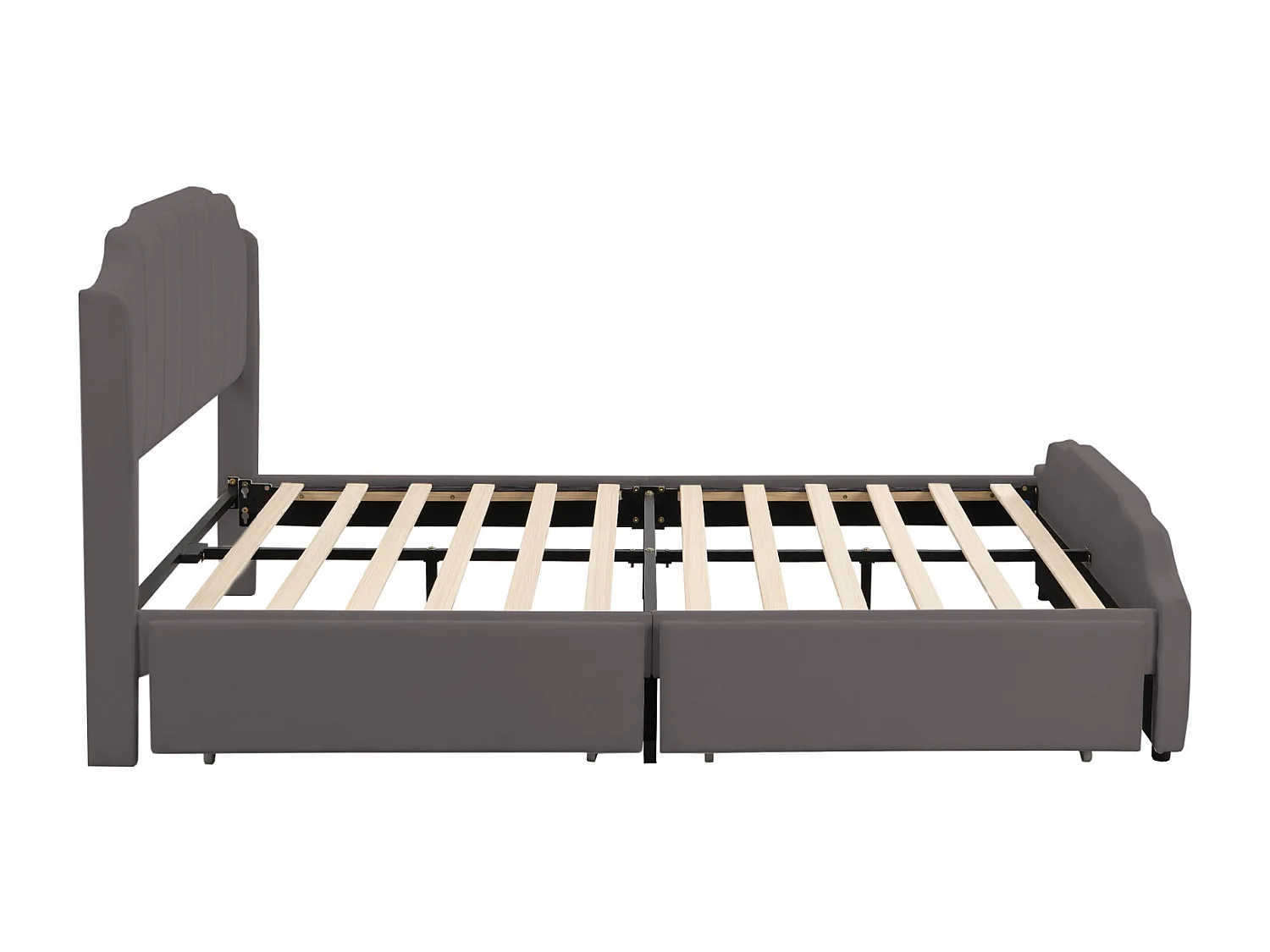 Lit adulte 140x200cm avec 2 tiroirs, cadre de lit en bois avec sommier à lattes et tête de lit velours, gris