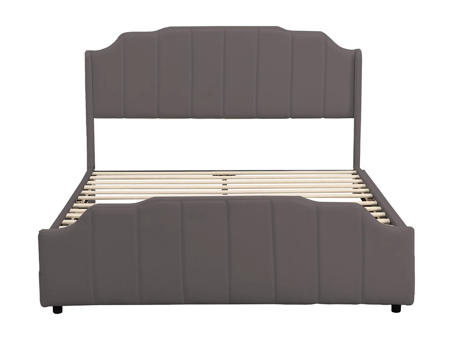 Lit adulte 140x200cm avec 2 tiroirs, cadre de lit en bois avec sommier à lattes et tête de lit velours, gris