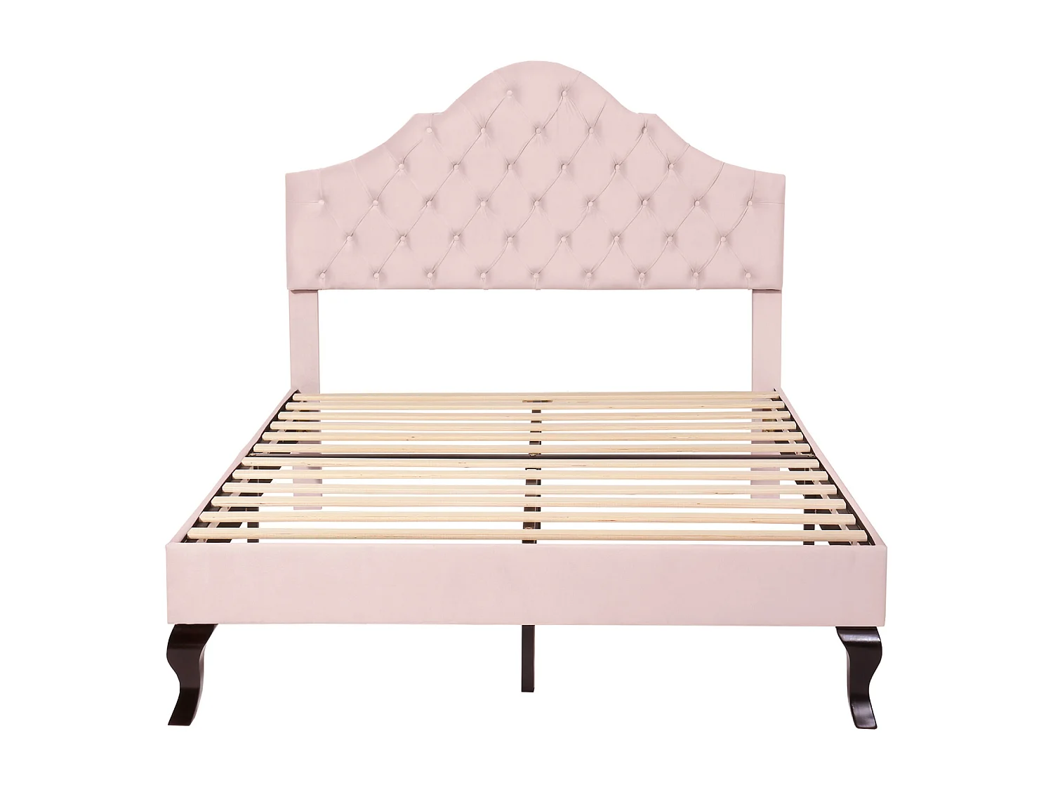 Gestoffeerd tweepersoonsbed met houten lattenbodem en verstelbaar wolkenhoofdeinde voor tieners en kinderen - roze fluwelen bed 140x200cm