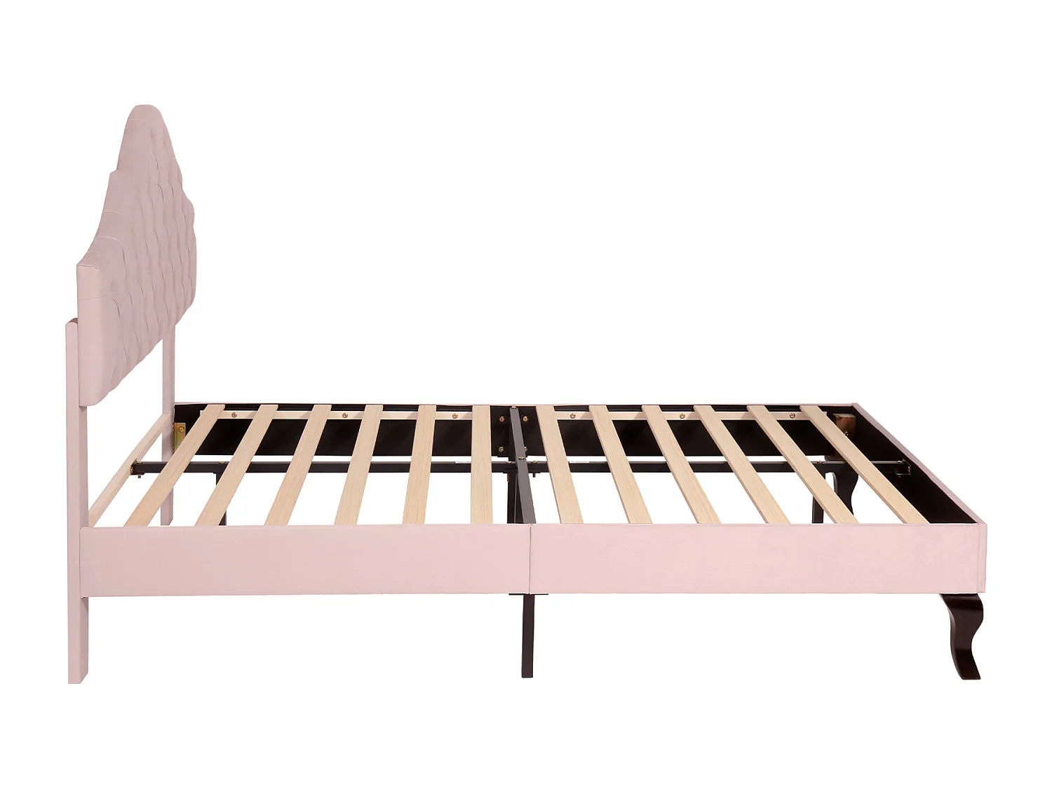 Gestoffeerd tweepersoonsbed met houten lattenbodem en verstelbaar wolkenhoofdeinde voor tieners en kinderen - roze fluwelen bed 140x200cm