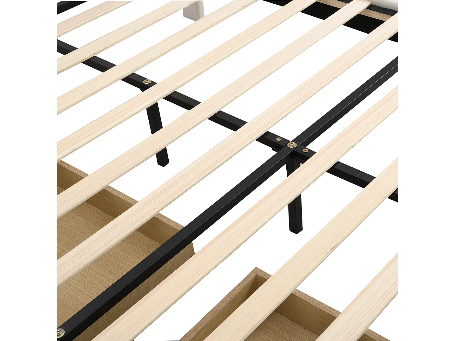 Lit adulte 140x200cm avec 2 tiroirs, cadre de lit en bois avec sommier à lattes et tête de lit velours, beige