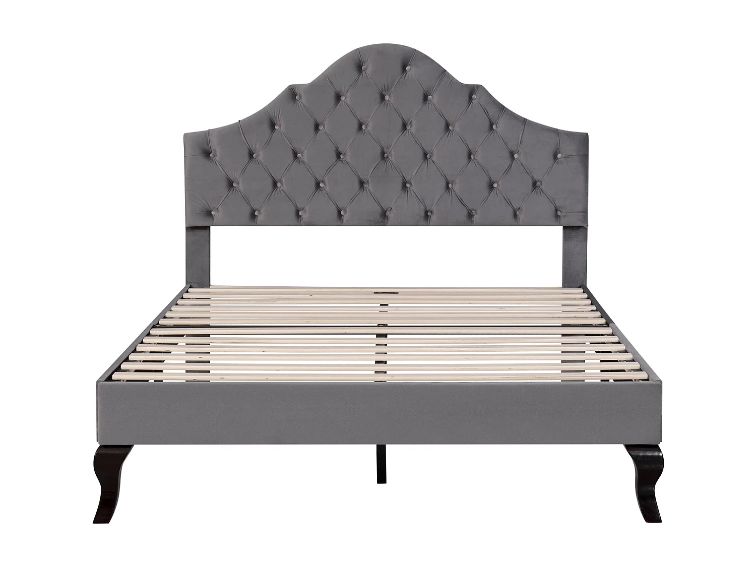 Gestoffeerd tweepersoonsbed met houten lattenbodem en verstelbaar wolkenhoofdeinde voor tieners en kinderen - Grijs fluwelen bed 140x200cm