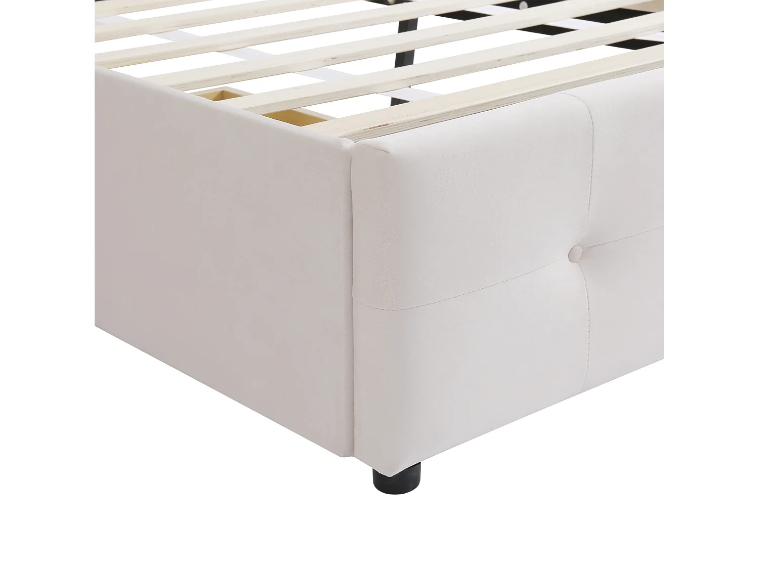 Lit capitonne 90 x 200 cm - avec 2 tiroirs, sommier à lattes et tête de lit relevable, tissu velours, style scandinave - Beige
