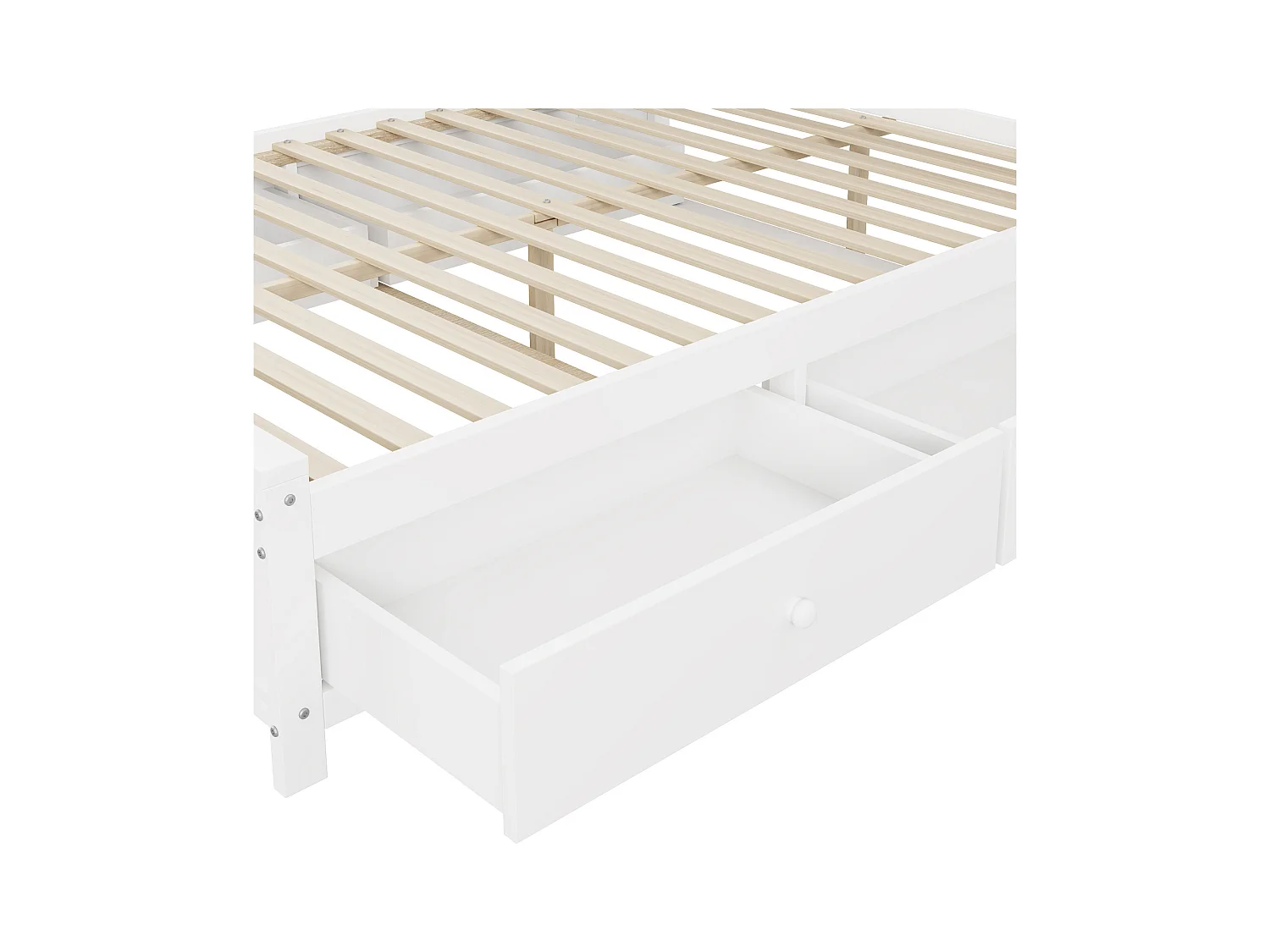 Lit 140x200cm, Cadre de lit, avec 4 tiroirs et grand placard de rangement, lit double en bois massif avec sommier à lattes, blanc