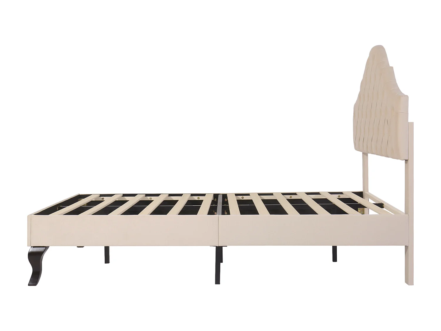 Gestoffeerd tweepersoonsbed met houten lattenbodem en verstelbaar wolkenhoofdeinde voor tieners en kinderen - Beige fluwelen bed 140x200cm