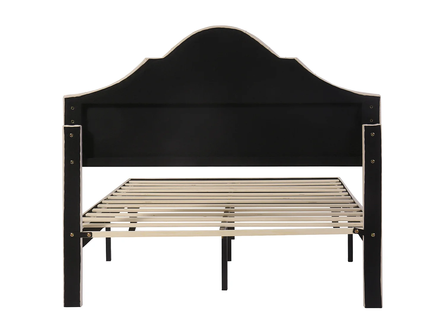 Gestoffeerd tweepersoonsbed met houten lattenbodem en verstelbaar wolkenhoofdeinde voor tieners en kinderen - Beige fluwelen bed 140x200cm