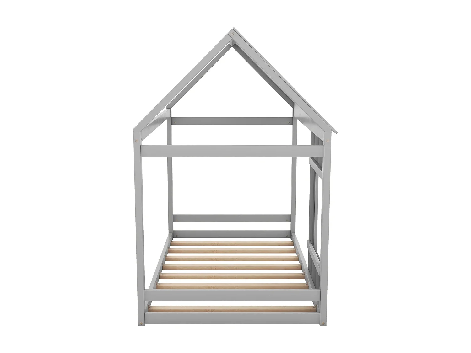 Cabin Bed 90x200cm - Huisvormig kinderbed, eenpersoonsbed met dak en raam - Donkergrijs + Lichtgrijs