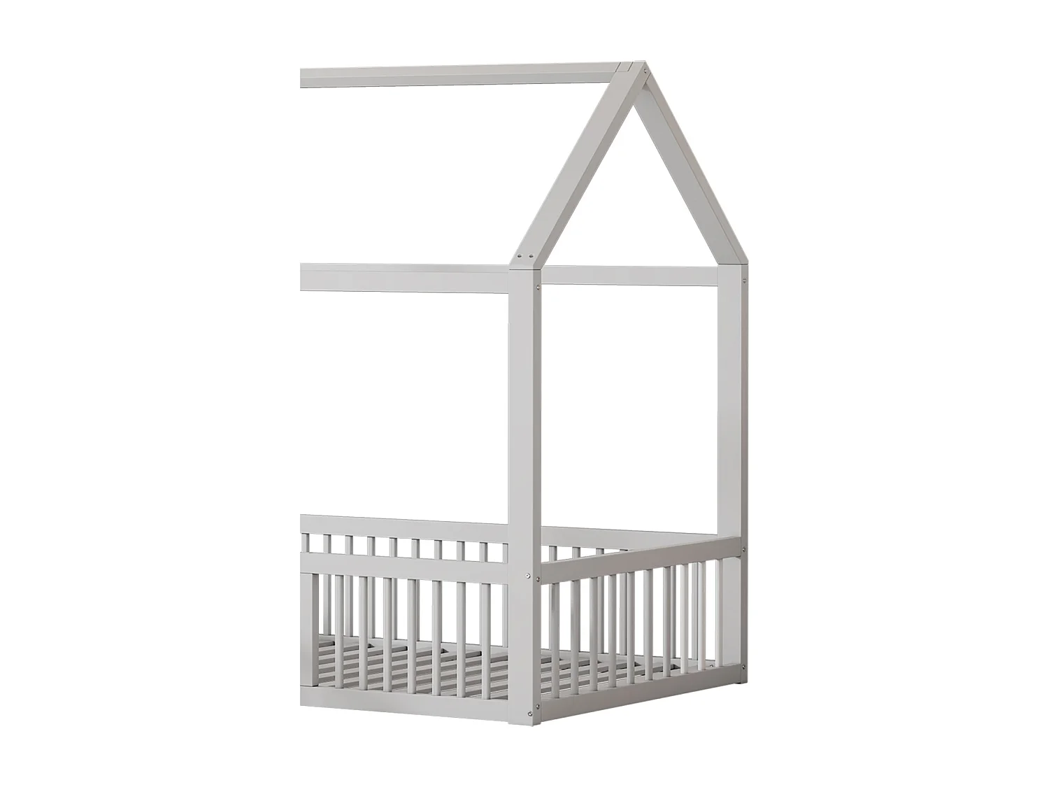 Lit cabane d'enfant 90x200cm, lit en bois massif, lit plat, avec sommier à lattes, barrière de lit avec porte, blanc