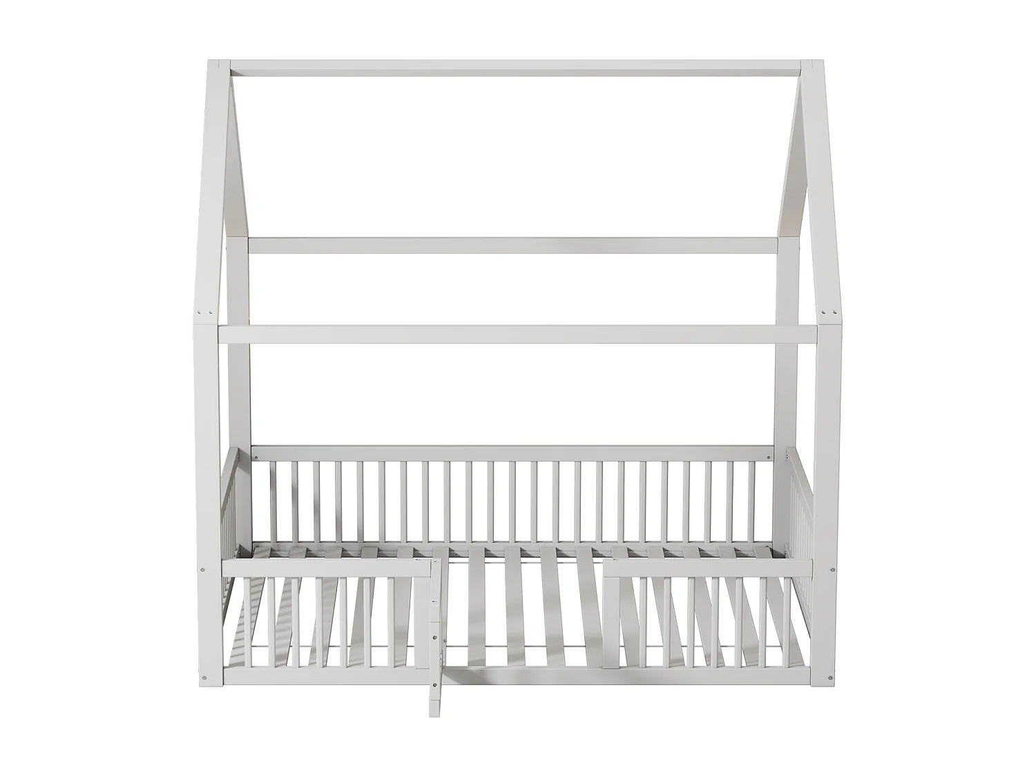 Lit cabane d'enfant 140x200cm, lit en bois massif, lit plat, avec sommier à lattes, barrière de lit avec porte, blanc