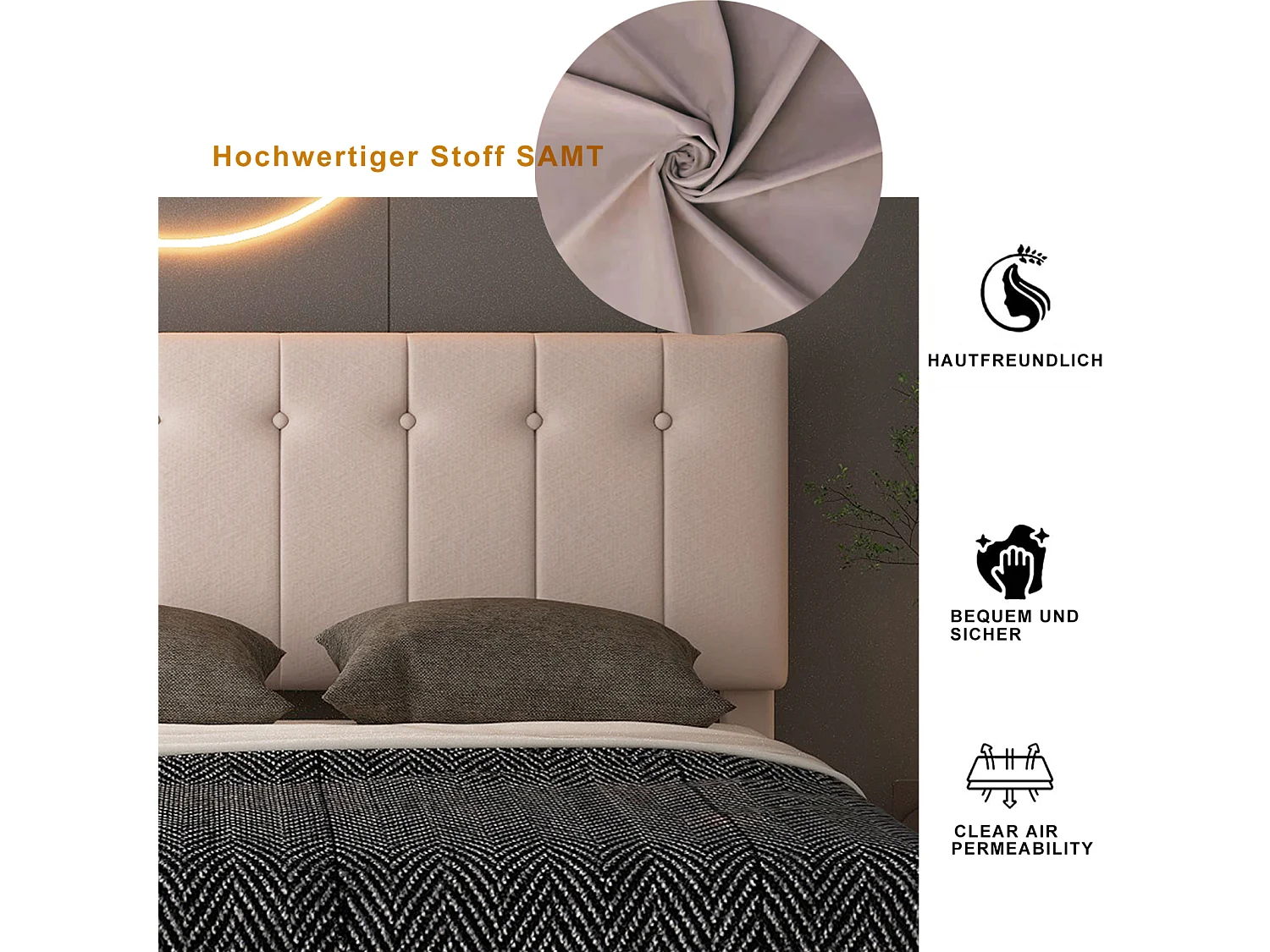 Lit coffre adulte 140 x 200cm - lit double en velours avec sommier à lattes en métal et tête de lit réglable en hauteur - Beige